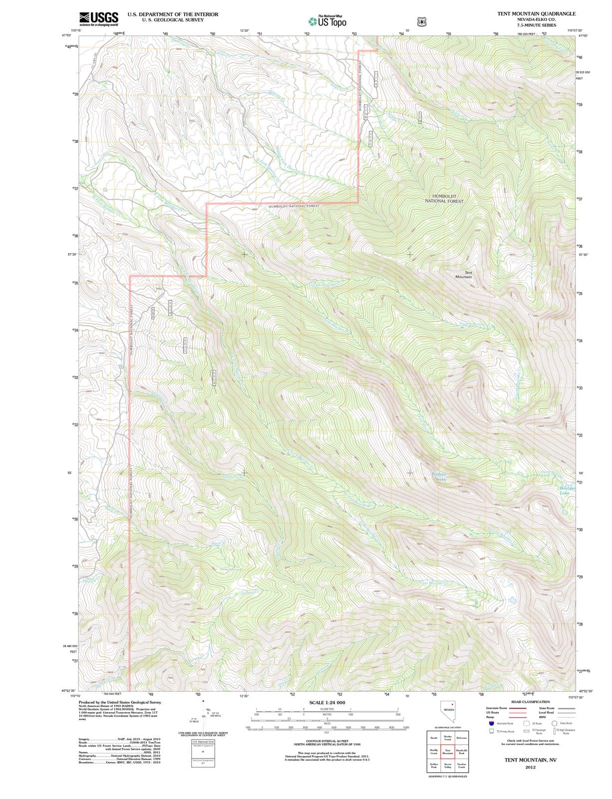 2012 Tent Mountain, NV - Nevada - USGS Topographic Map