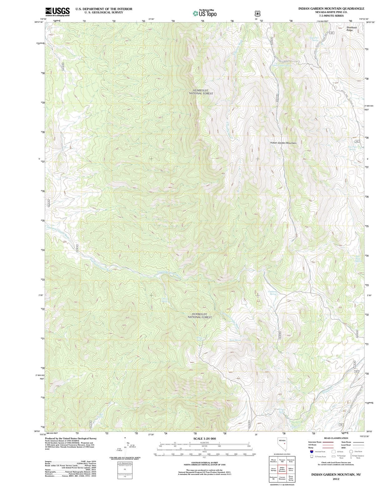 2012 Indian Garden Mountain, NV - Nevada - USGS Topographic Map