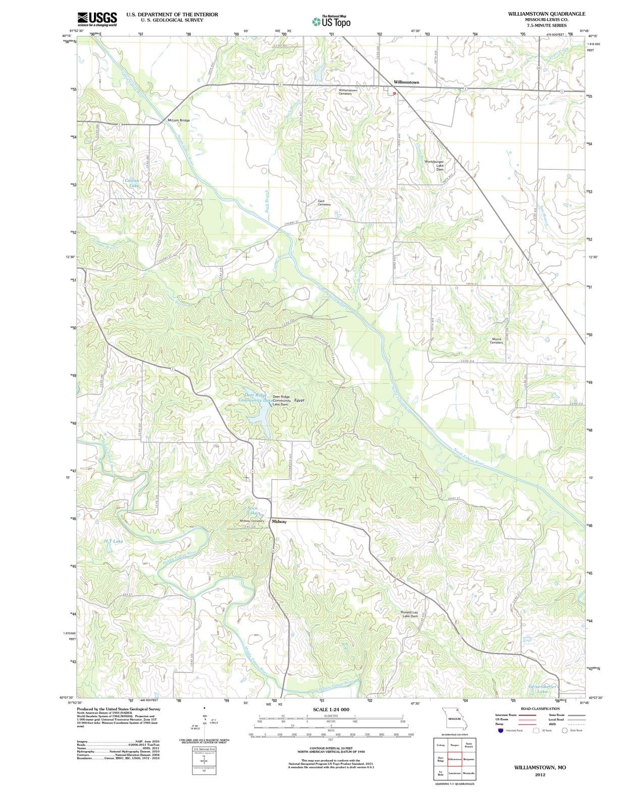 2012 Williamstown, MO - Missouri - USGS Topographic Map