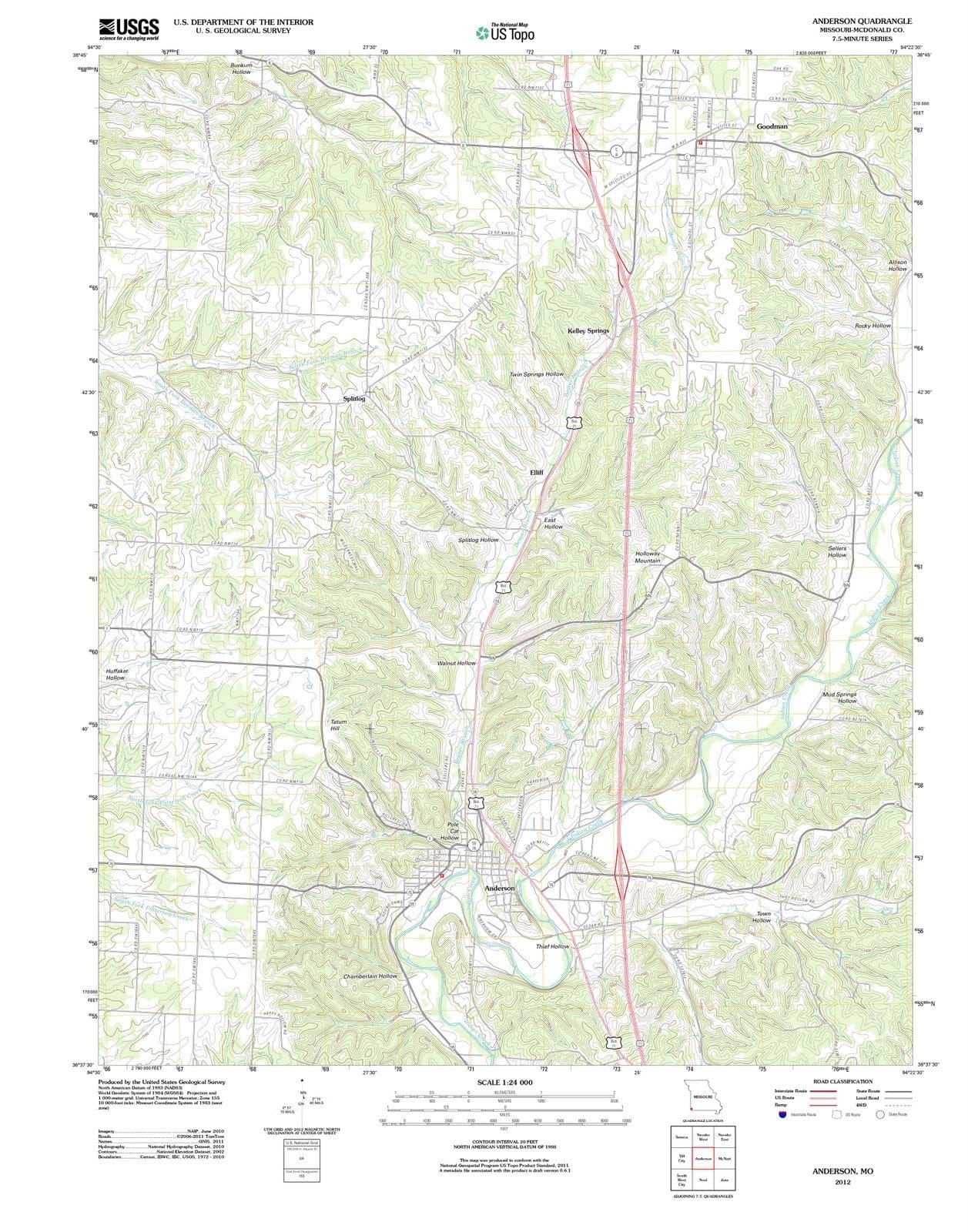 2012 Anderson, MO - Missouri - USGS Topographic Map