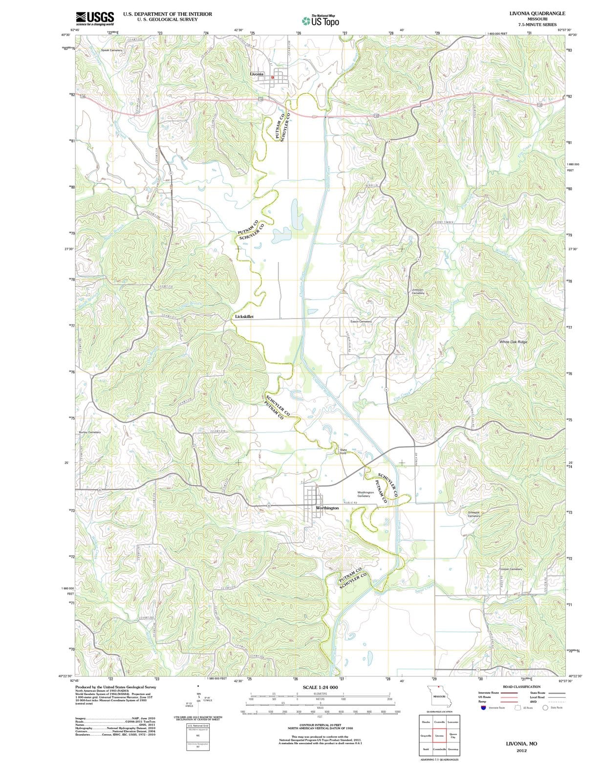 2012 Livonia, MO - Missouri - USGS Topographic Map