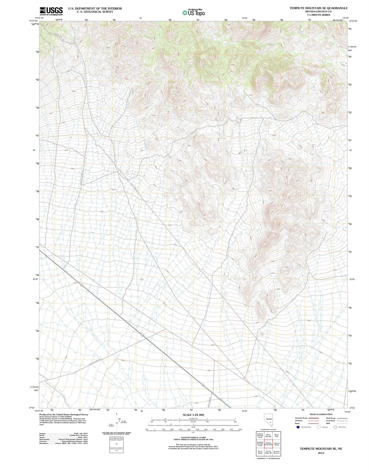 2012 Tempiute Mountain, NV - Nevada - USGS Topographic Map