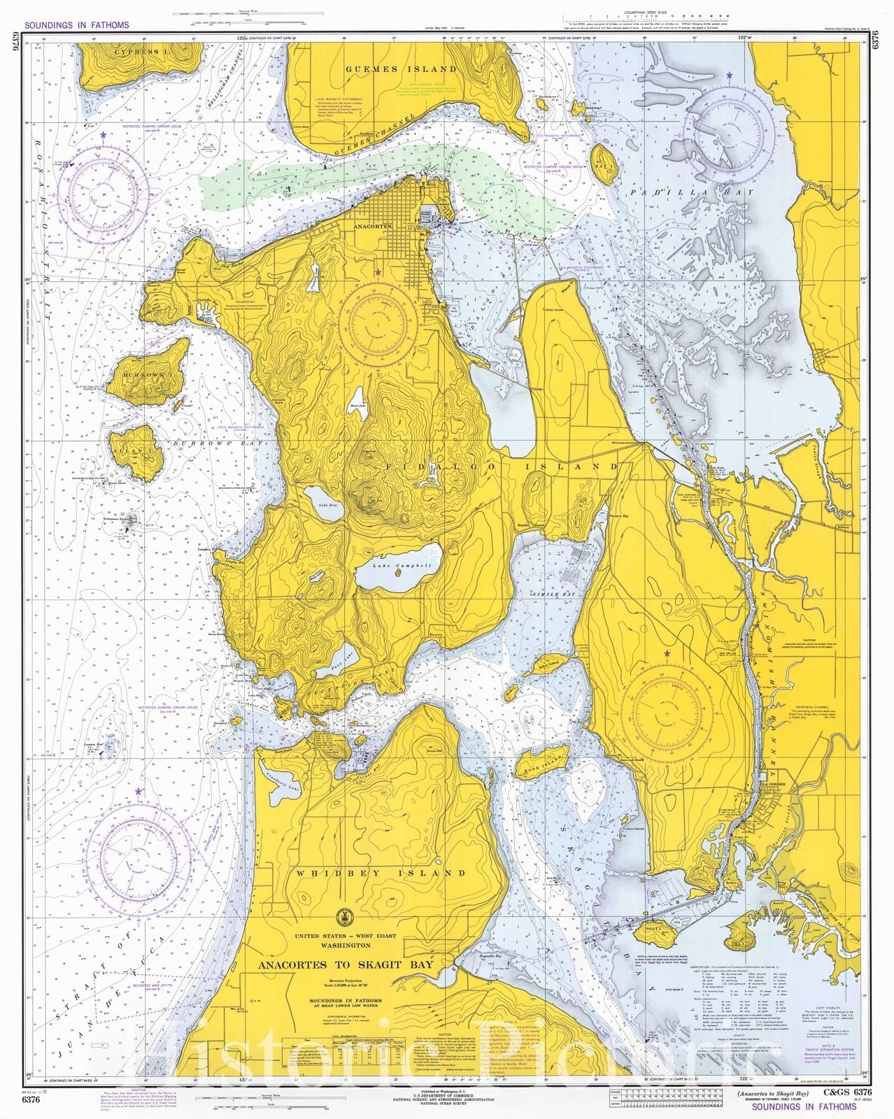 Historic Nautical Map - Anacortes To Skagit Bay, 1973 NOAA Chart - Washington (WA) - Vintage Wall Art