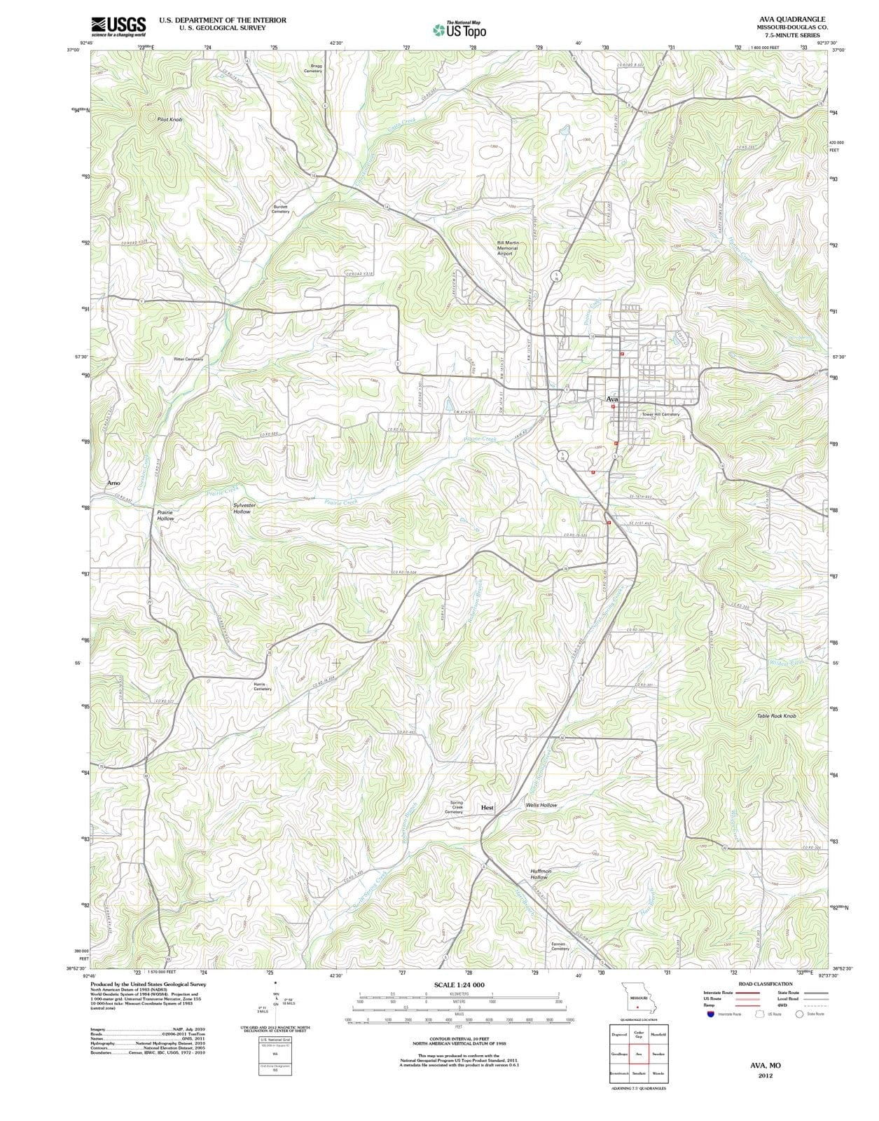 2012 Ava, MO - Missouri - USGS Topographic Map