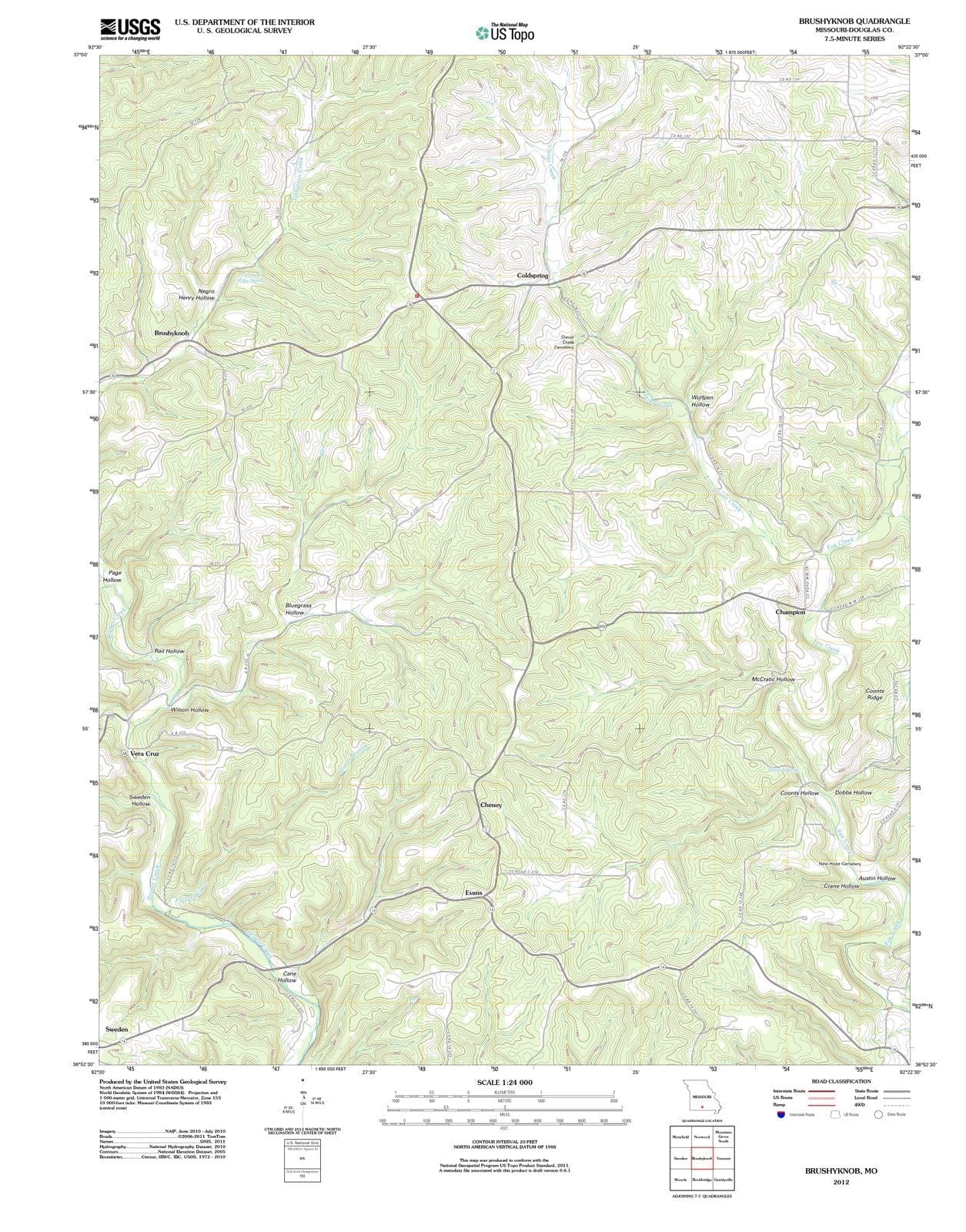 2012 Brushyknob, MO - Missouri - USGS Topographic Map