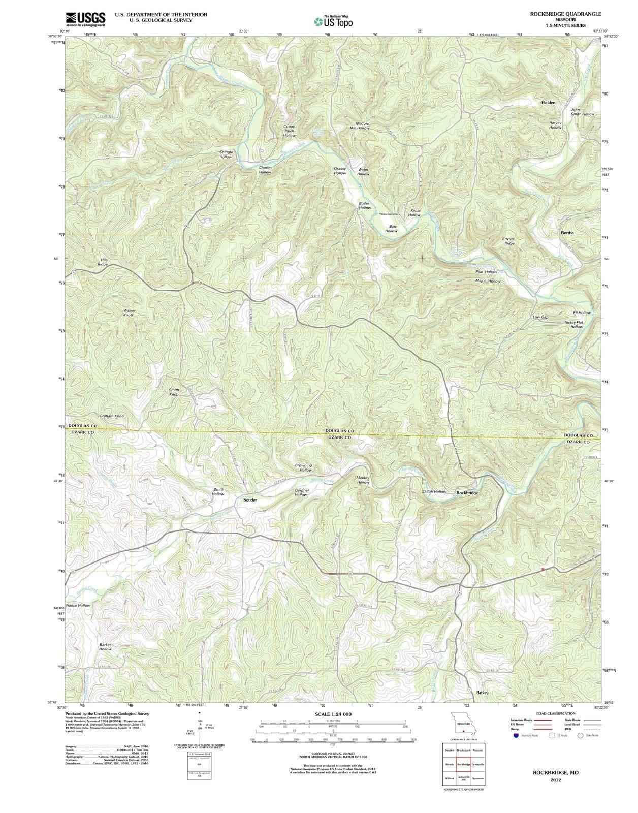 2012 Rockbridge, MO - Missouri - USGS Topographic Map