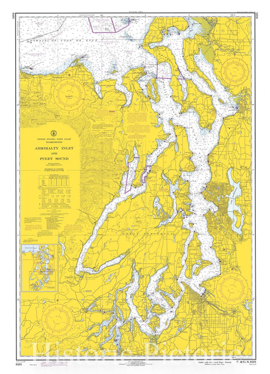 Admiralty Inlet & Puget Sound Nautical Chart 1970 - Historical Map Print