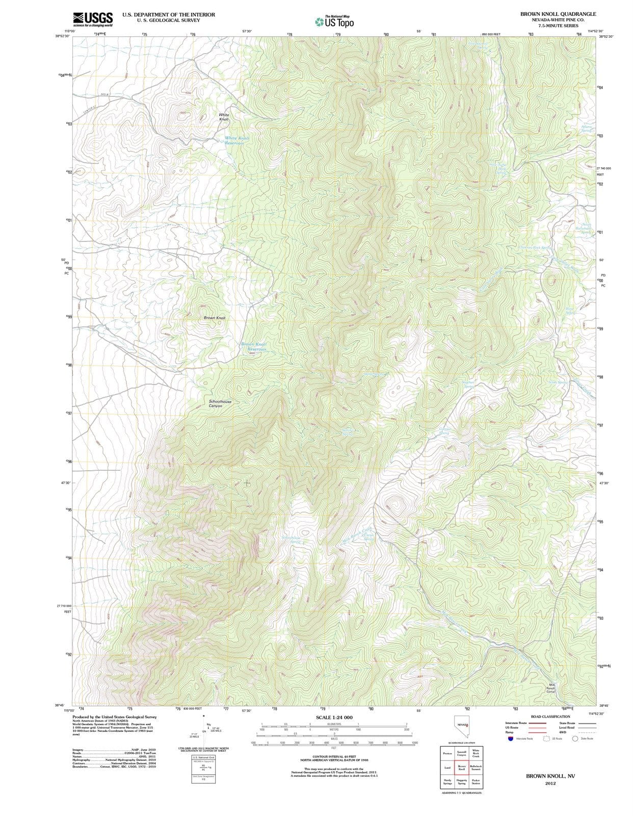 2012 Brown Knoll, NV - Nevada - USGS Topographic Map