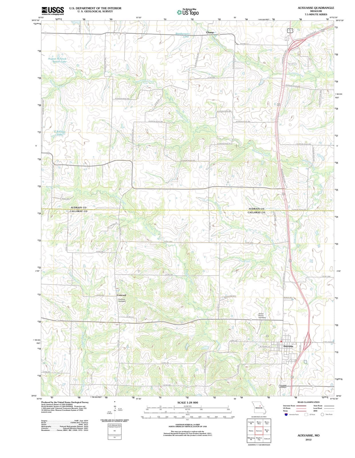 2012 Auxvasse, MO - Missouri - USGS Topographic Map