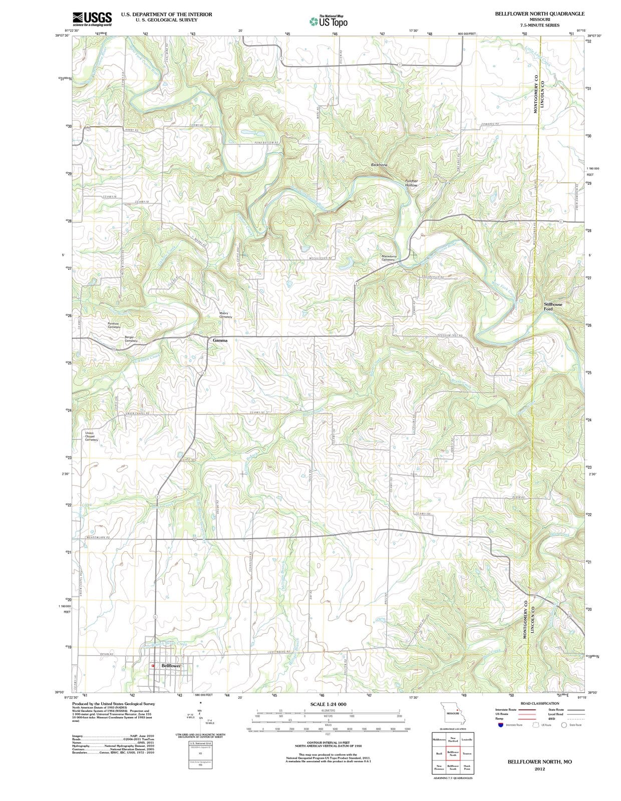 2012 Bellflower North, MO - Missouri - USGS Topographic Map