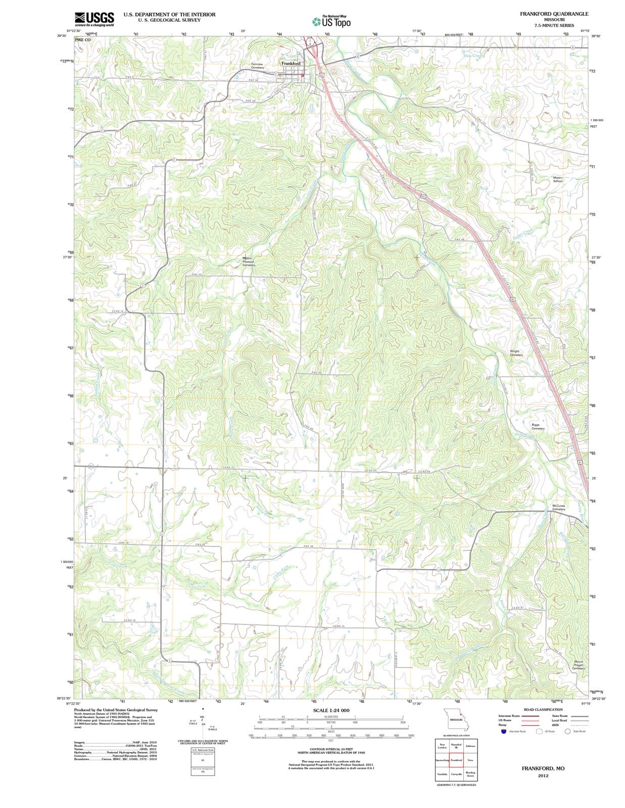 2012 Frankford, MO - Missouri - USGS Topographic Map