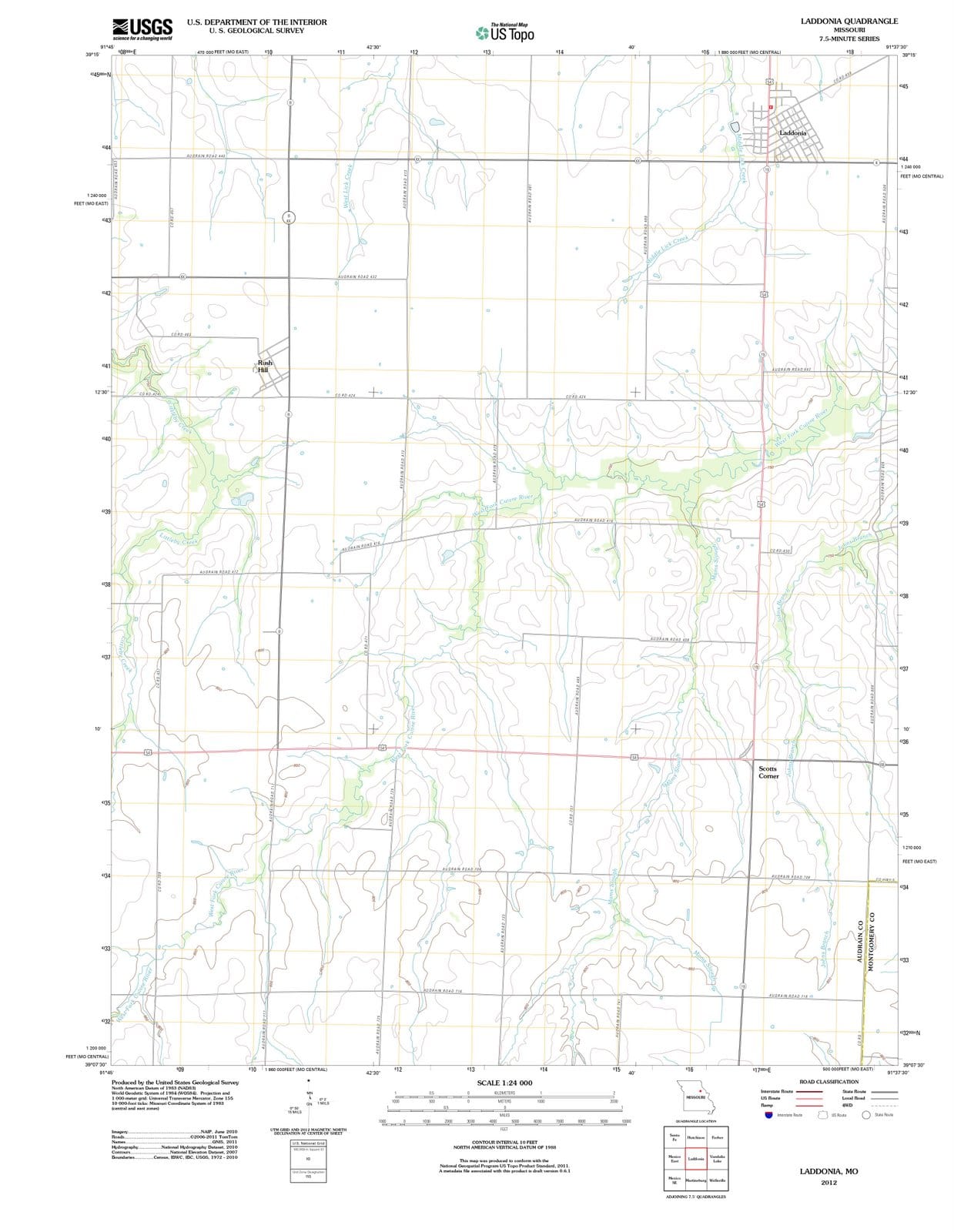 2012 Laddonia, MO - Missouri - USGS Topographic Map