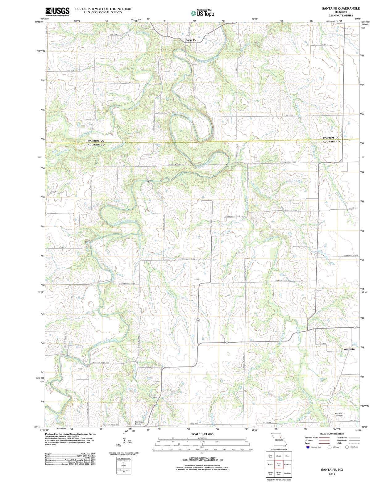 2012 Santa Fe, MO - Missouri - USGS Topographic Map