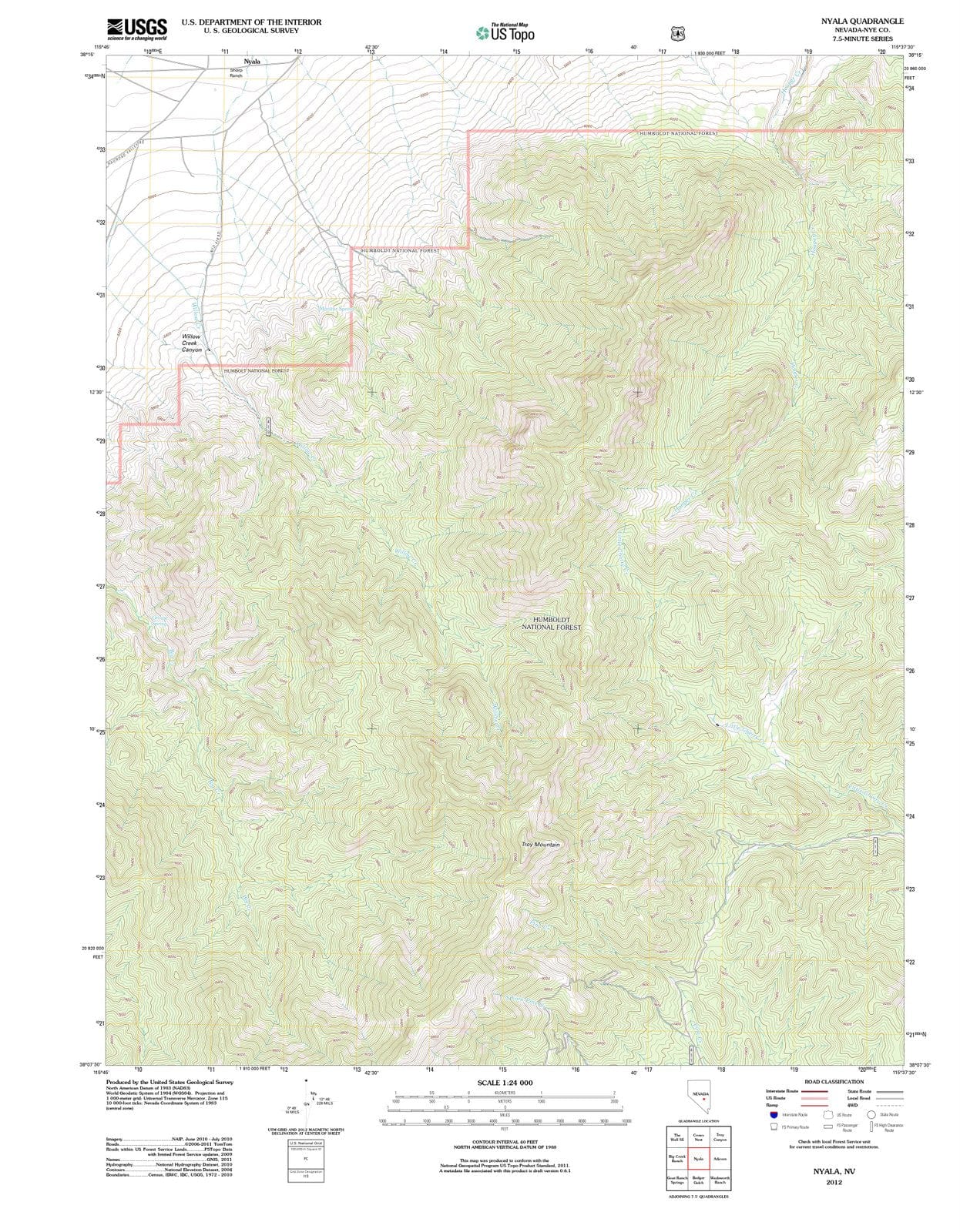 2012 Nyala, NV - Nevada - USGS Topographic Map