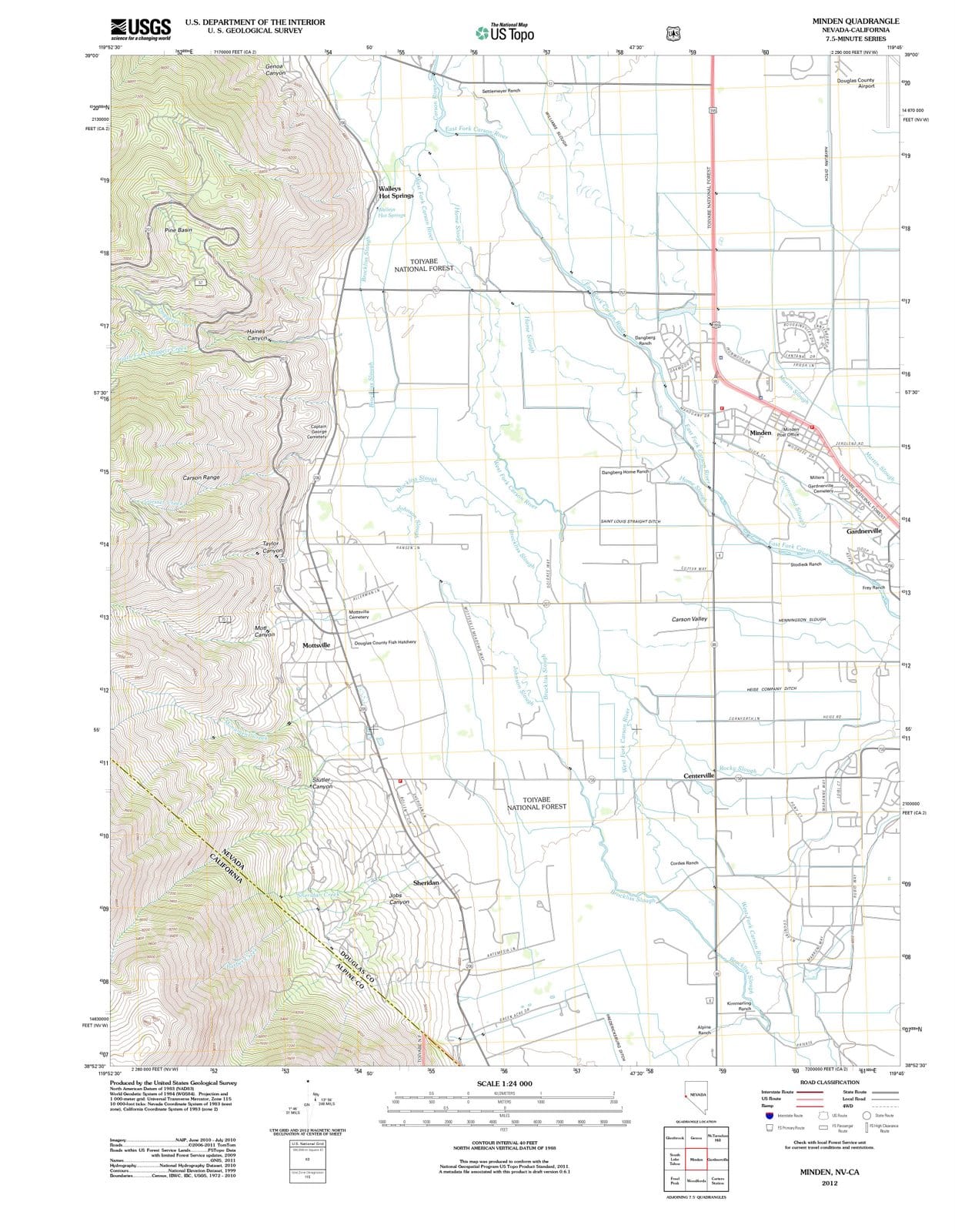 2012 Minden, NV - Nevada - USGS Topographic Map
