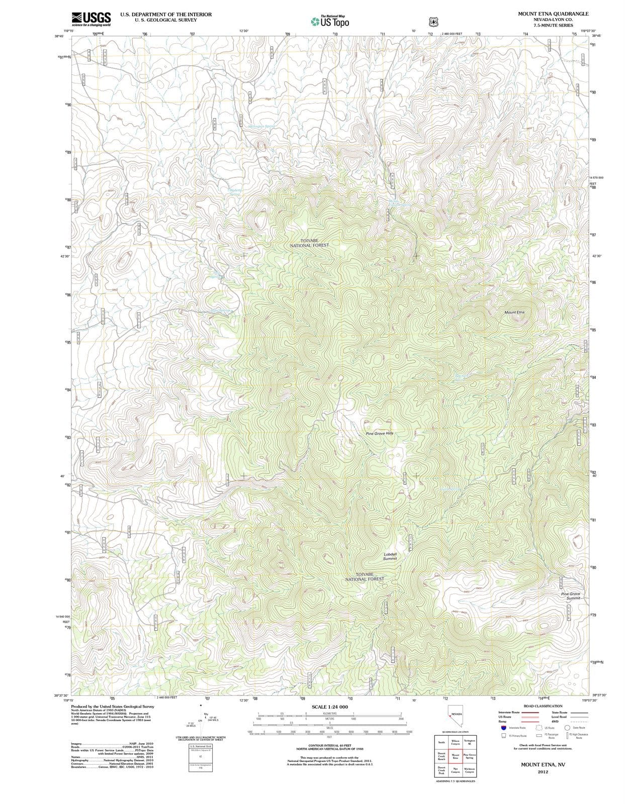 2012 Mount Etna, NV - Nevada - USGS Topographic Map