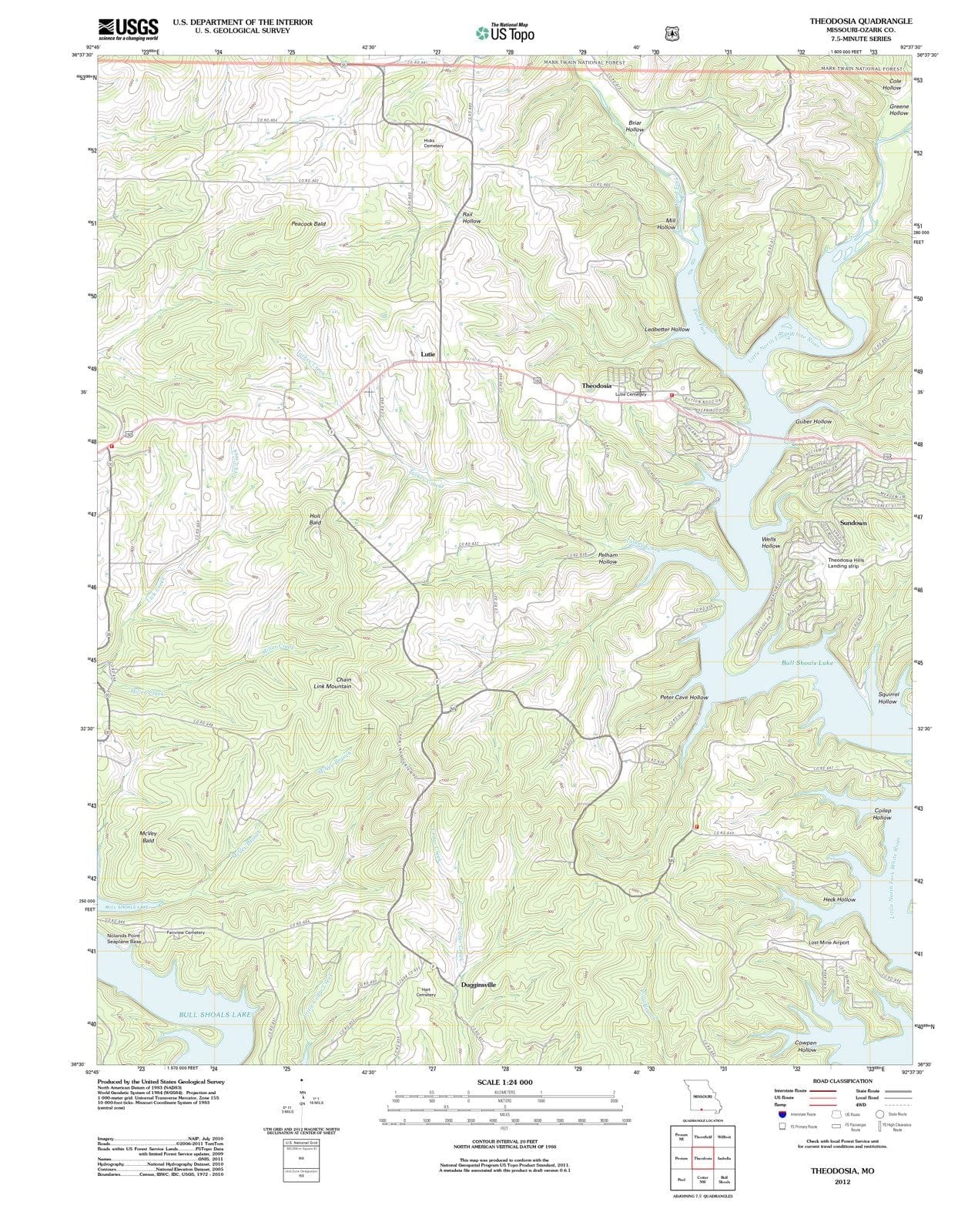 2012 Theodosia, MO - Missouri - USGS Topographic Map