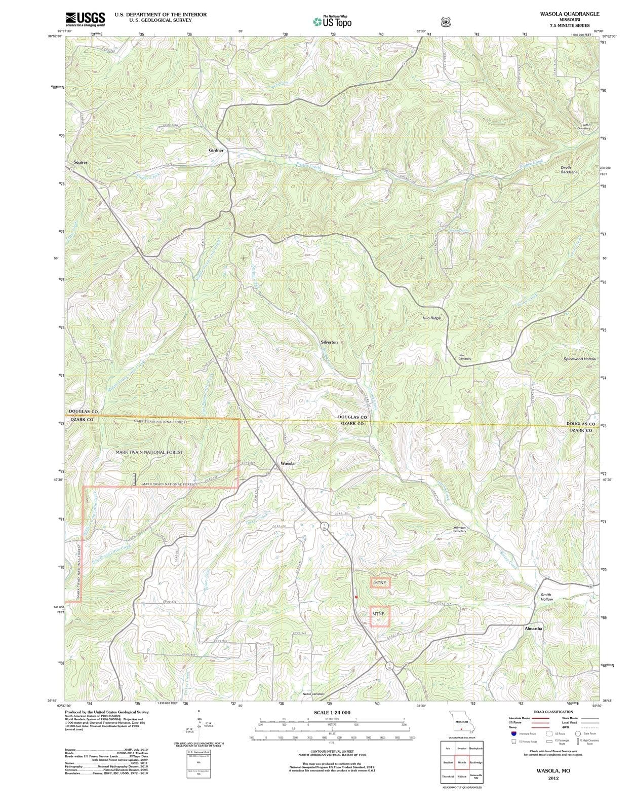 2012 Wasola, MO - Missouri - USGS Topographic Map
