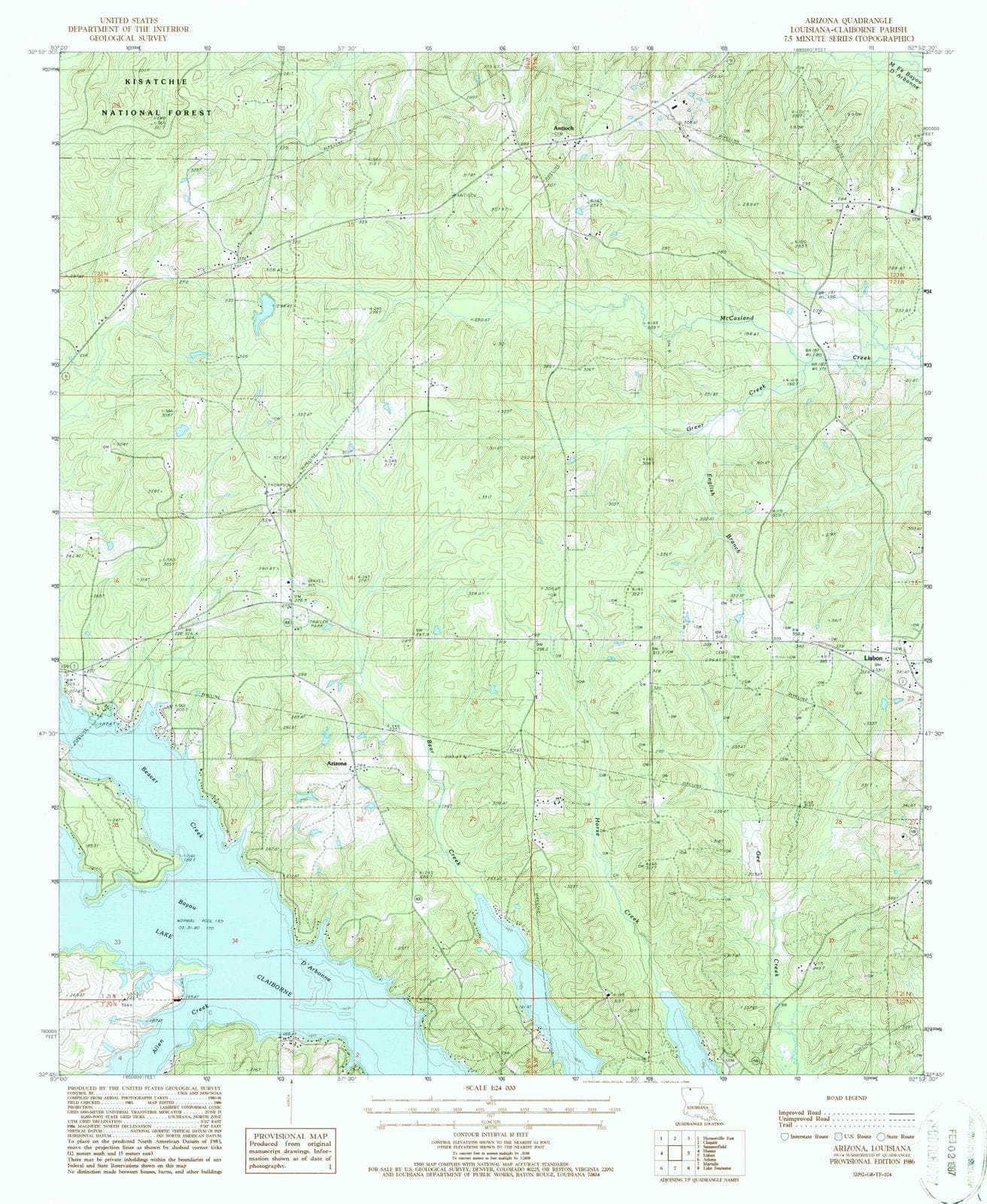 1986 Arizona, LA - Louisiana - USGS Topographic Map