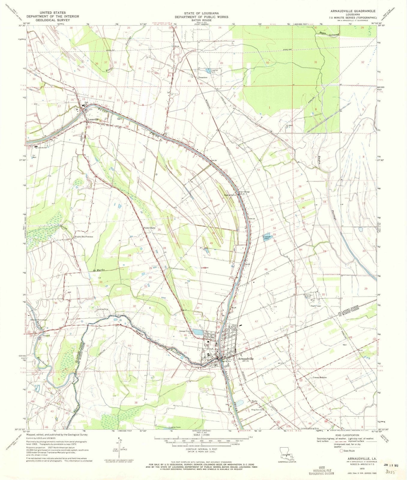 1970 Arnaudville, LA - Louisiana - USGS Topographic Map