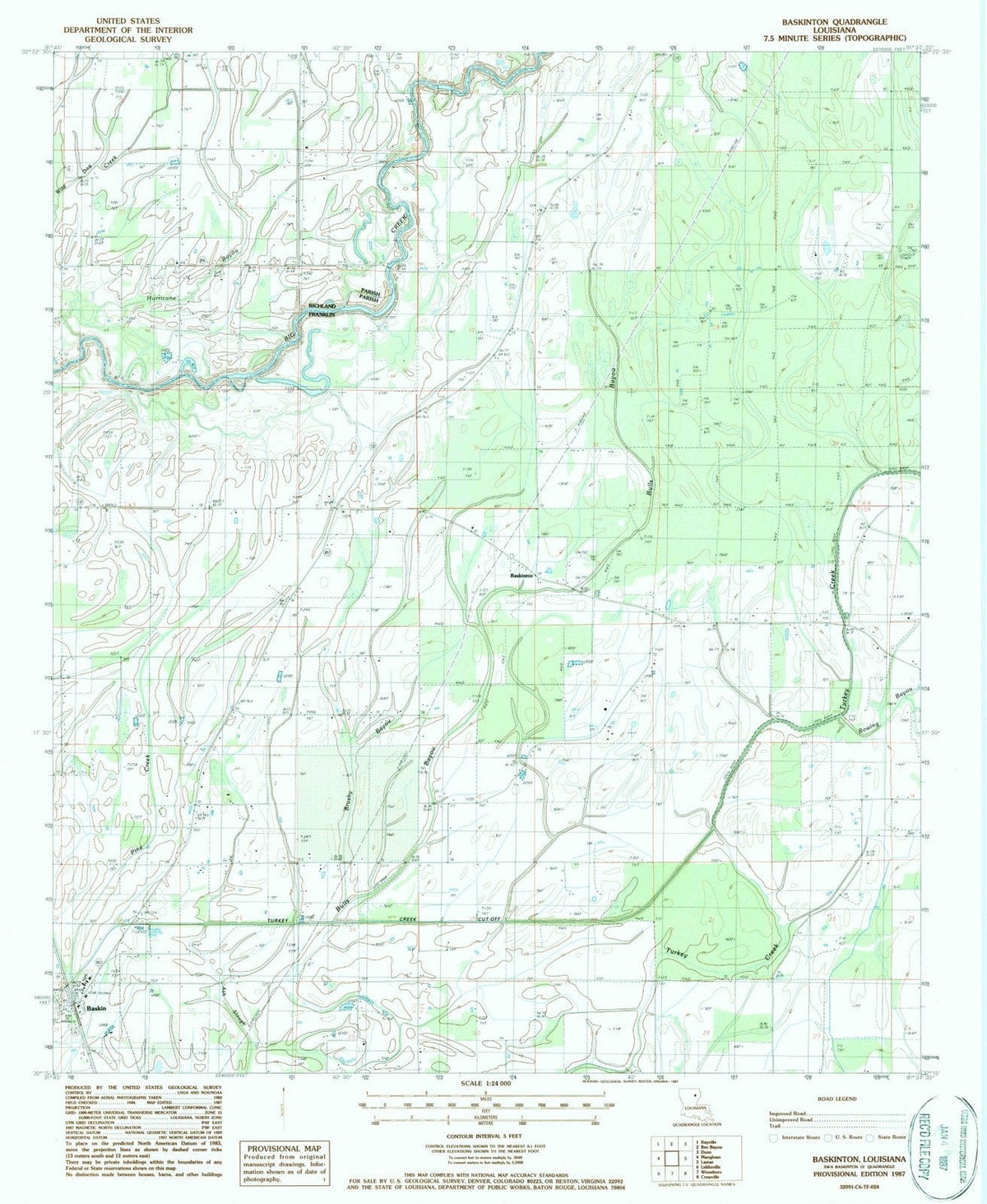 1987 Baskinton, LA - Louisiana - USGS Topographic Map