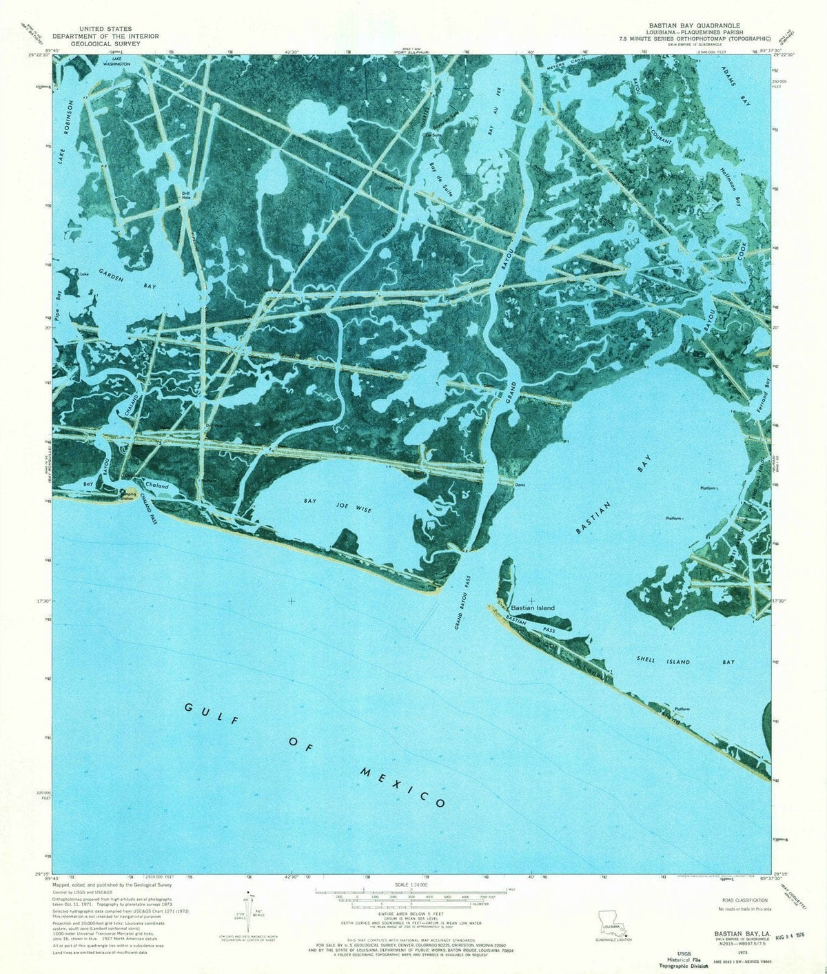 1973 Bastian Bay, LA - Louisiana - USGS Topographic Map