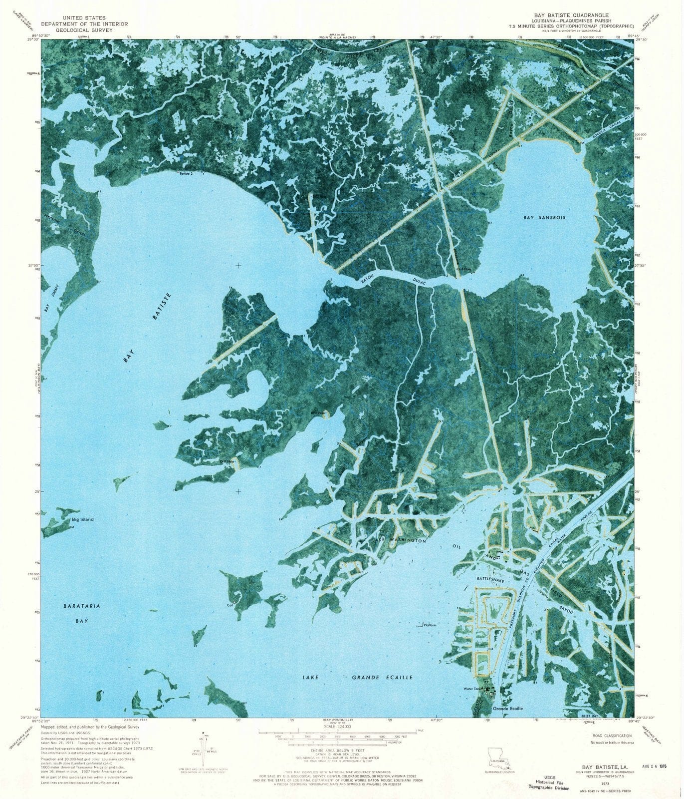 1973 Bay Batiste, LA - Louisiana - USGS Topographic Map