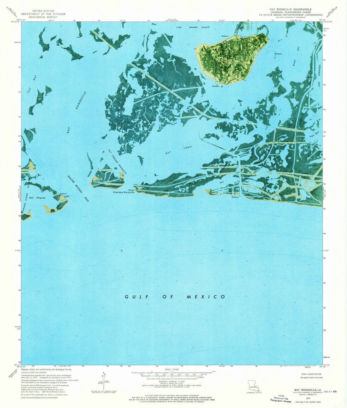 1973 Bay Ronquille, LA - Louisiana - USGS Topographic Map