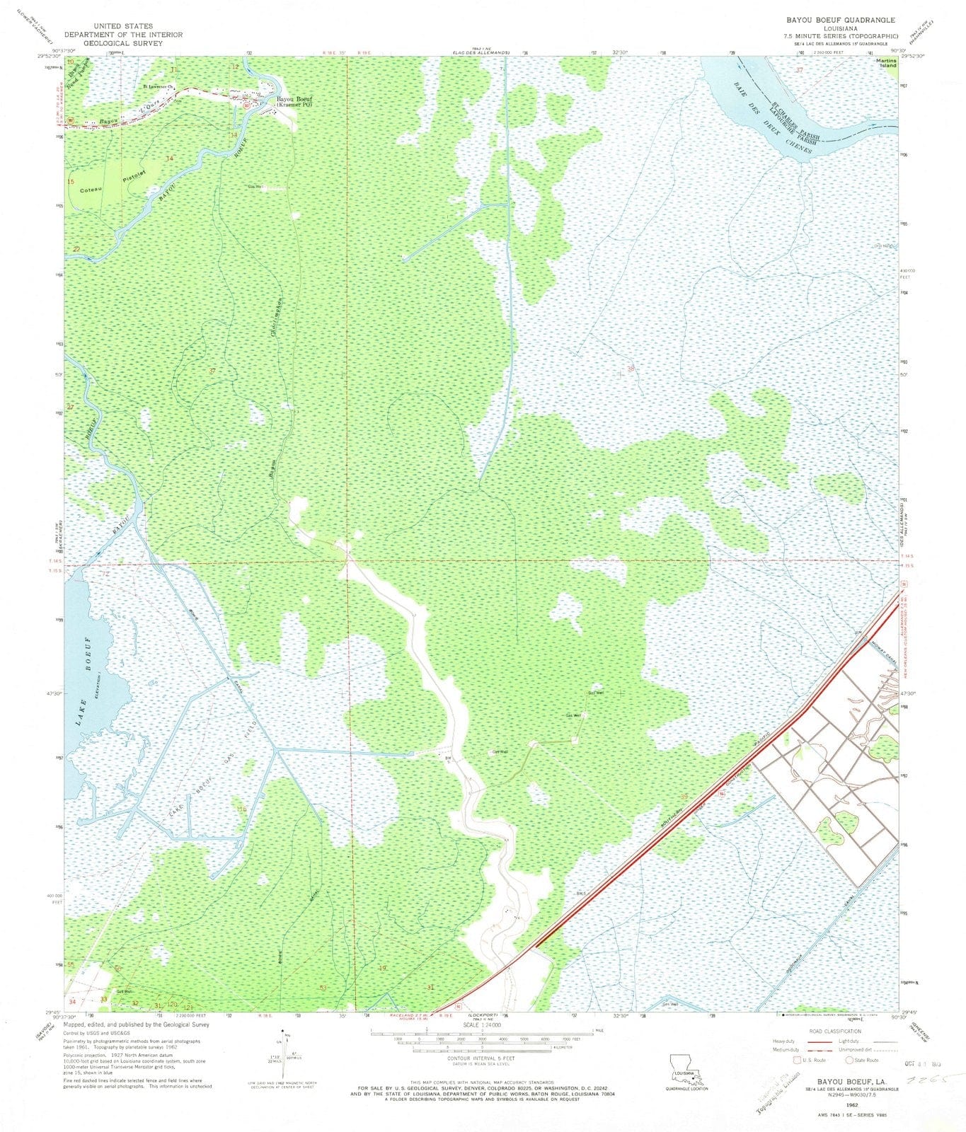 1962 Bayou Boeuf, LA - Louisiana - USGS Topographic Map