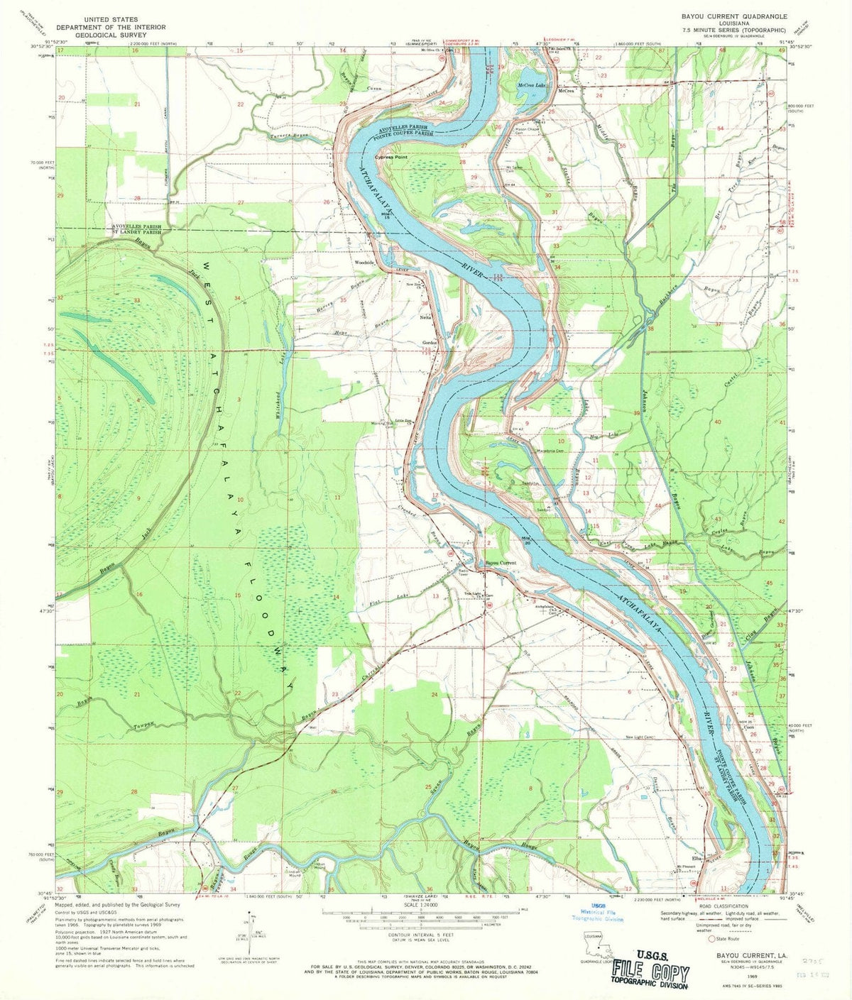 1969 Bayou Current, LA - Louisiana - USGS Topographic Map