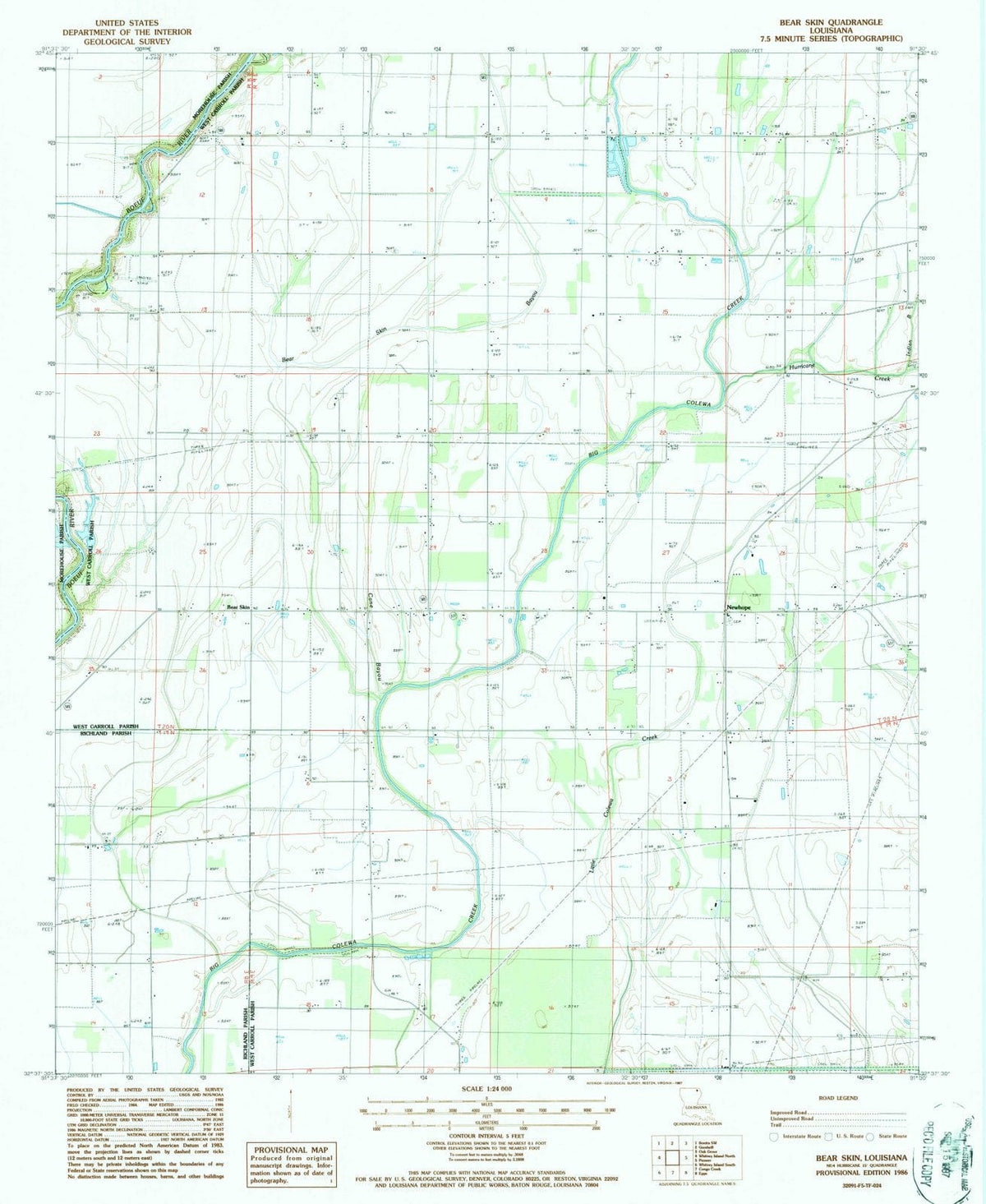 1986 Bear Skin, LA - Louisiana - USGS Topographic Map