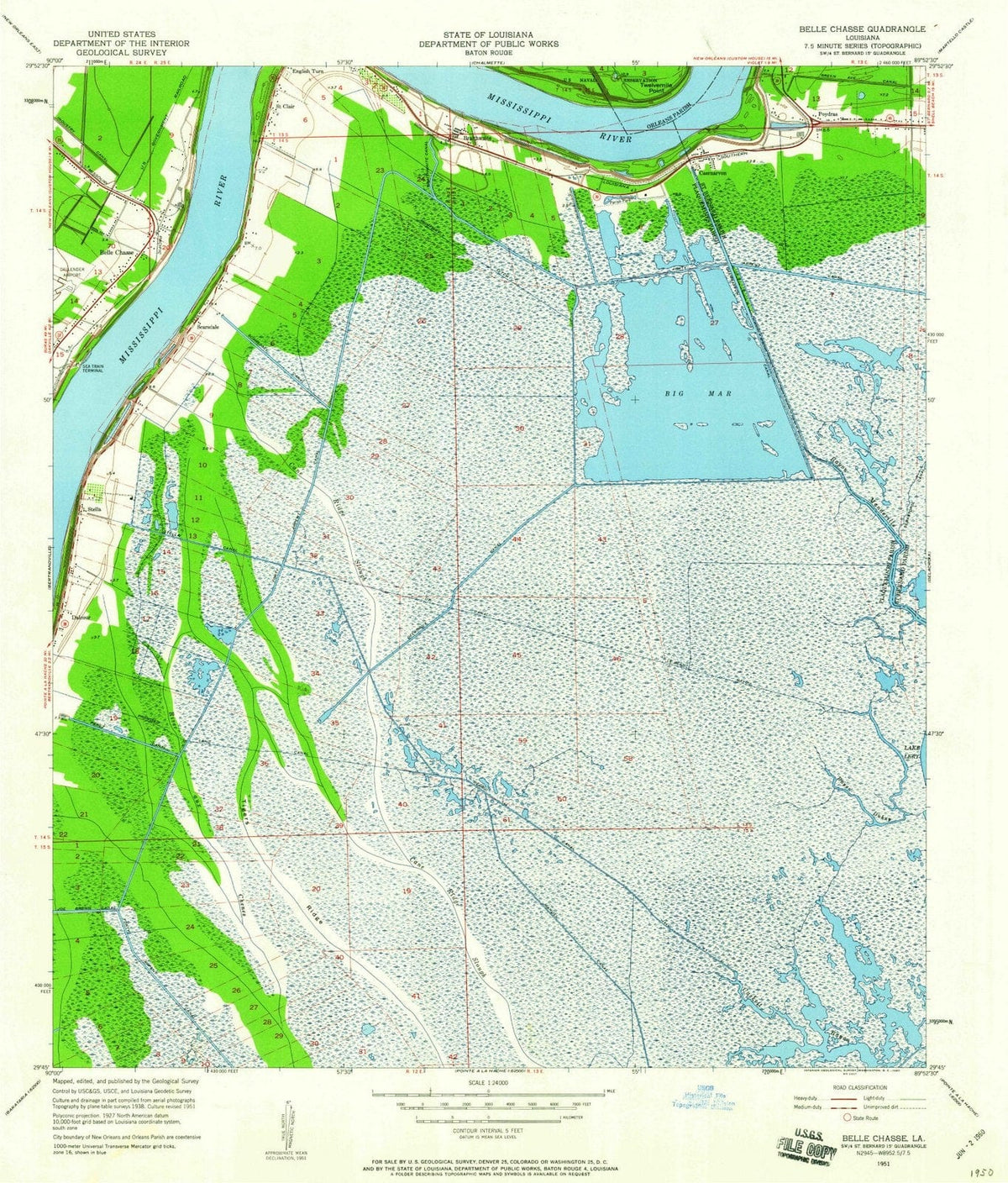 1951 Belle Chasse, LA - Louisiana - USGS Topographic Map