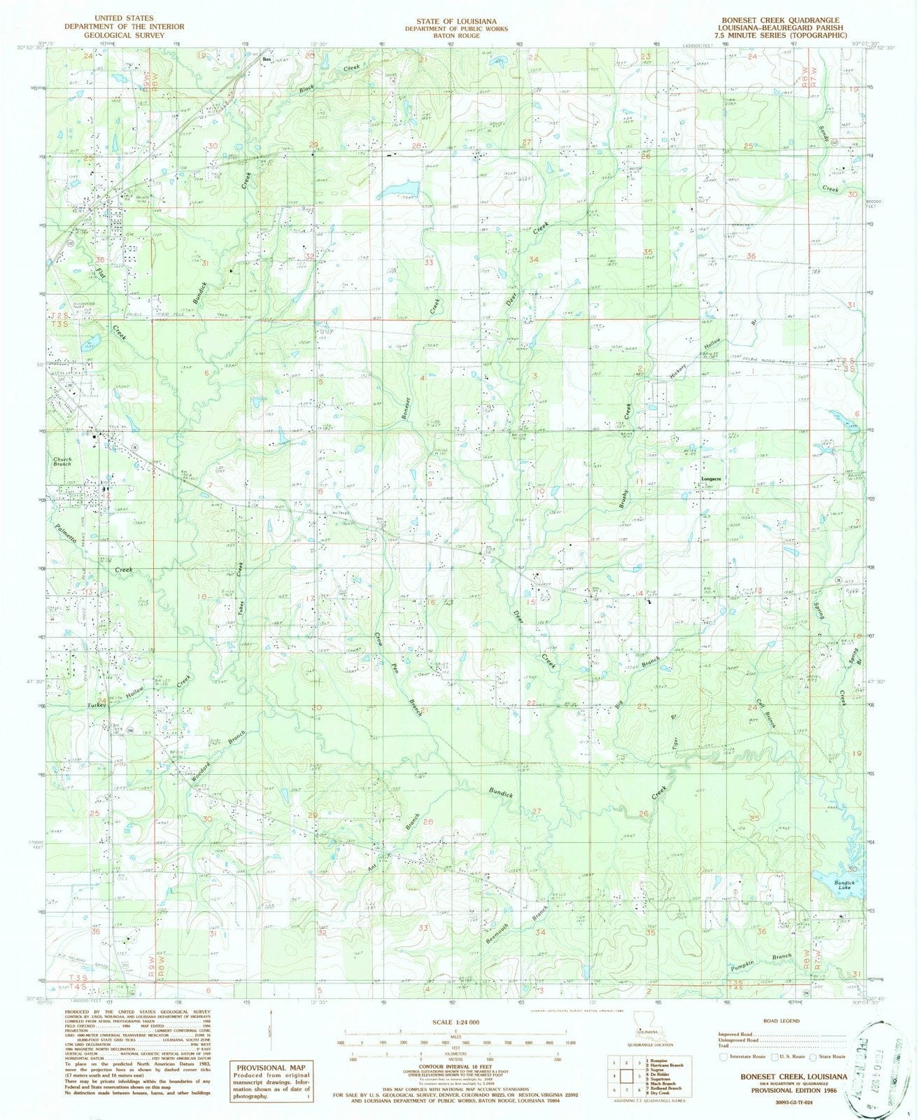 1986 Boneset Creek, LA - Louisiana - USGS Topographic Map
