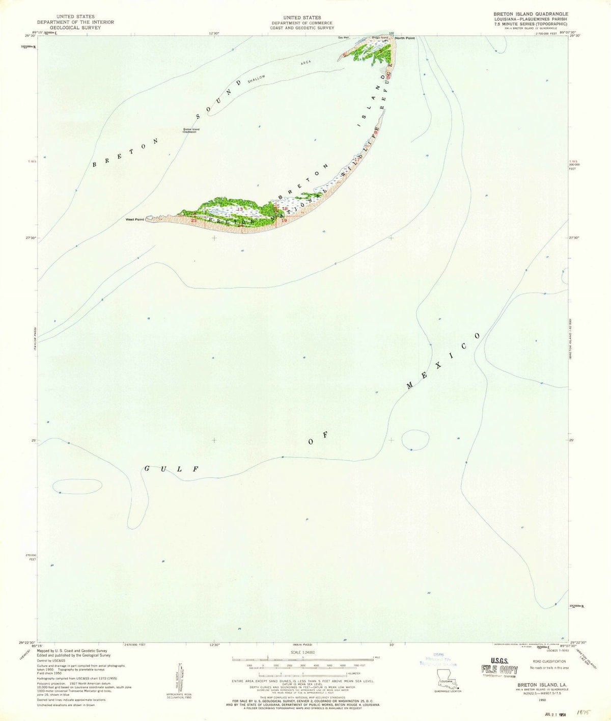 1950 Breton Islands, LA - Louisiana - USGS Topographic Map