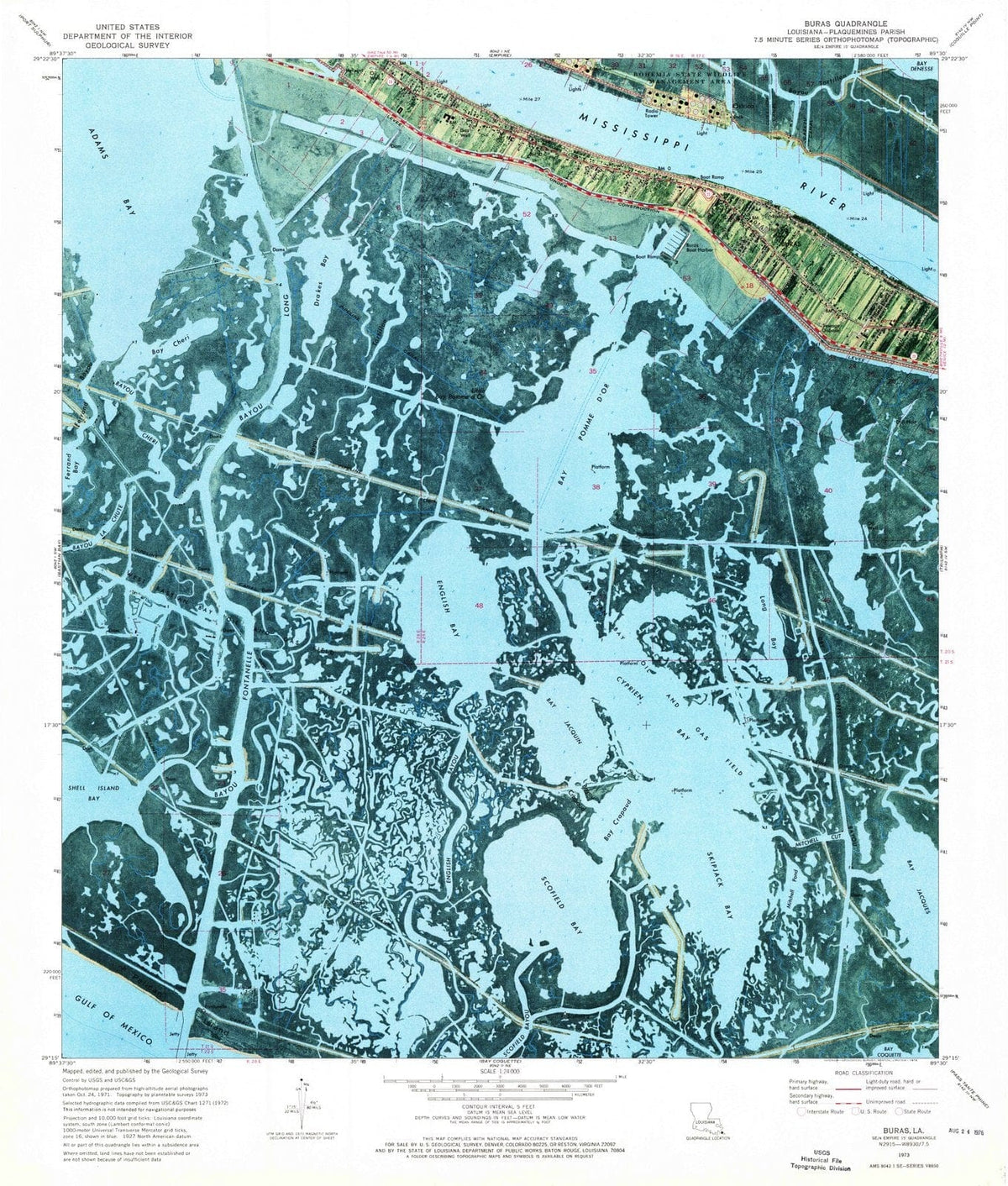 1973 Buras, LA - Louisiana - USGS Topographic Map