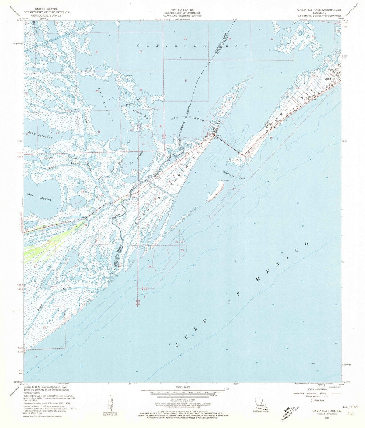 1957 Caminada Pass, LA - Louisiana - USGS Topographic Map