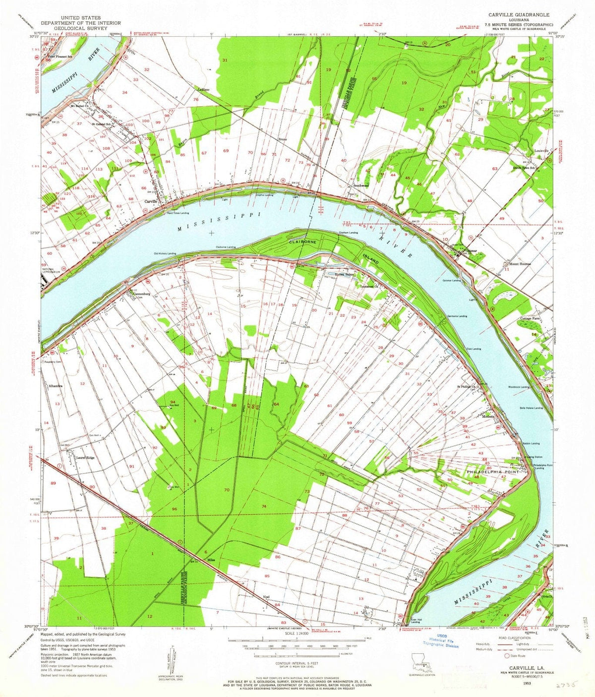 1953 Carville, LA - Louisiana - USGS Topographic Map