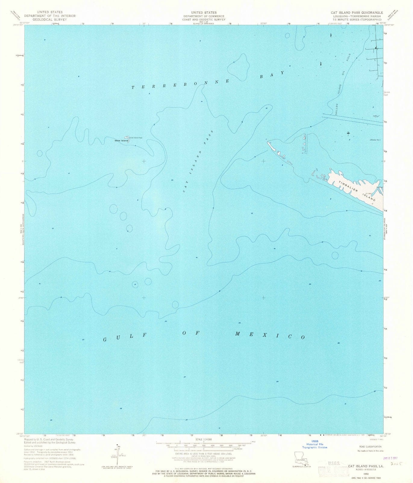 1953 Cat Island Pass, LA - Louisiana - USGS Topographic Map