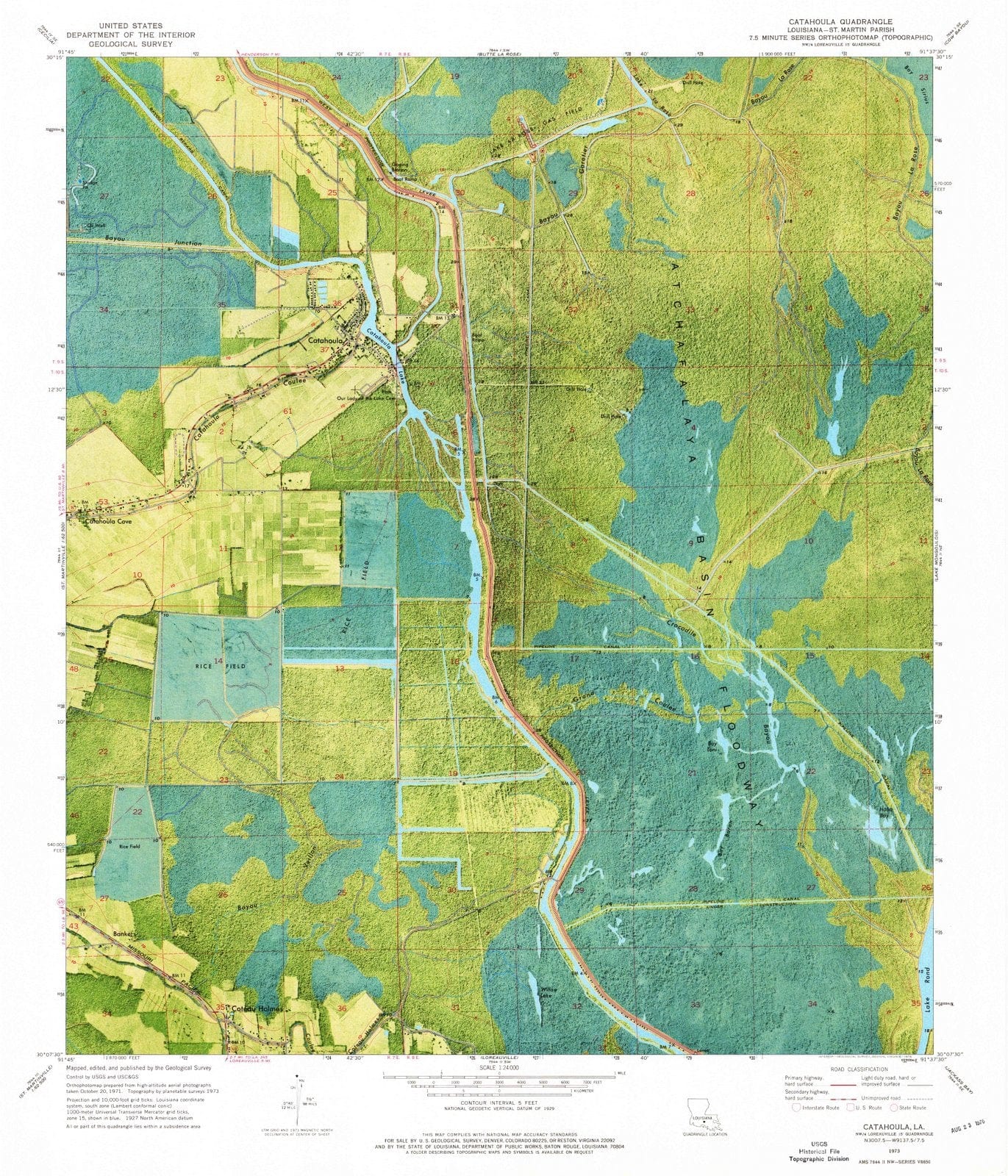1973 Catahoula, LA - Louisiana - USGS Topographic Map