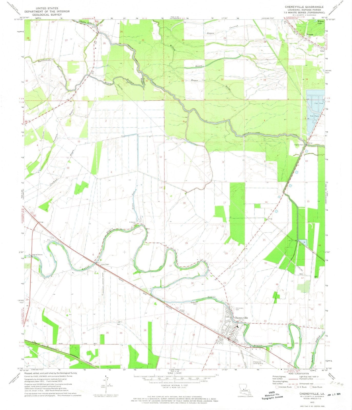 1972 Cheneyville, LA - Louisiana - USGS Topographic Map