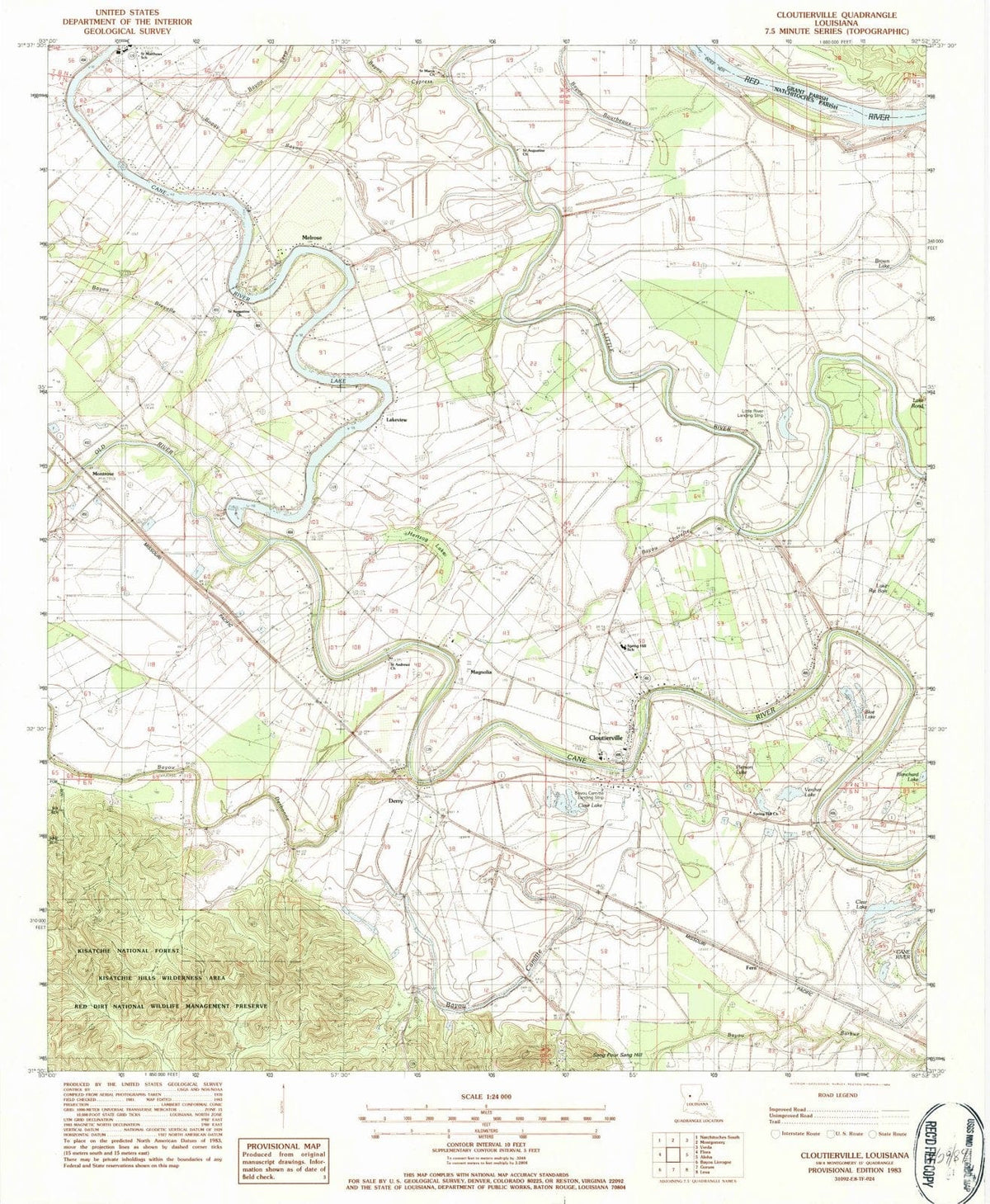 1983 Cloutierville, LA - Louisiana - USGS Topographic Map