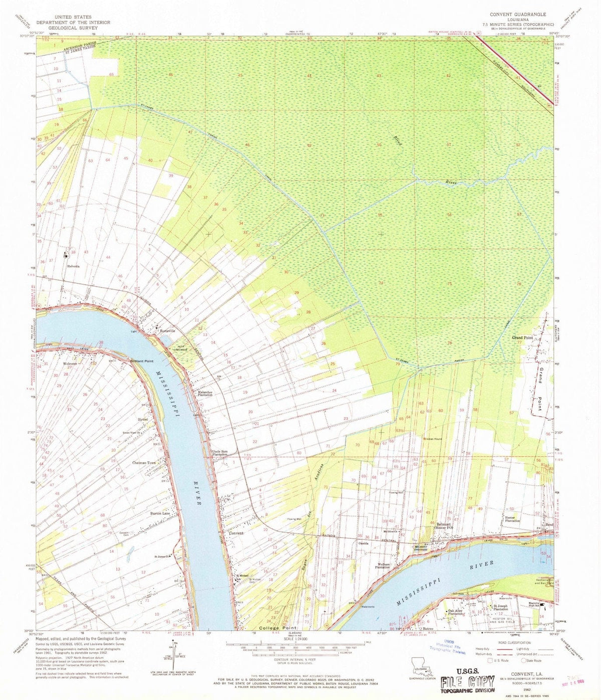 1962 Convent, LA - Louisiana - USGS Topographic Map