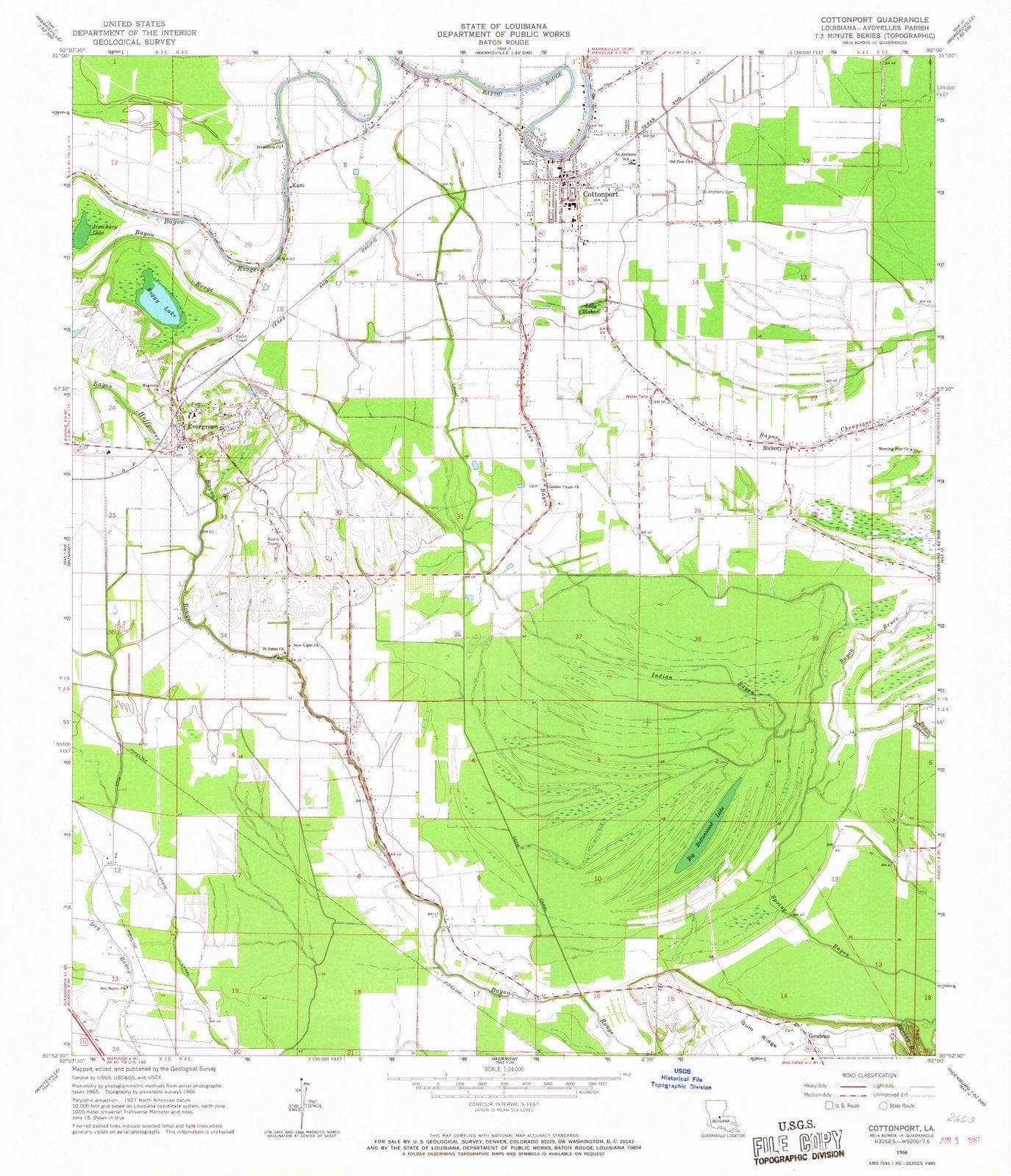 1966 Cottonport, LA - Louisiana - USGS Topographic Map