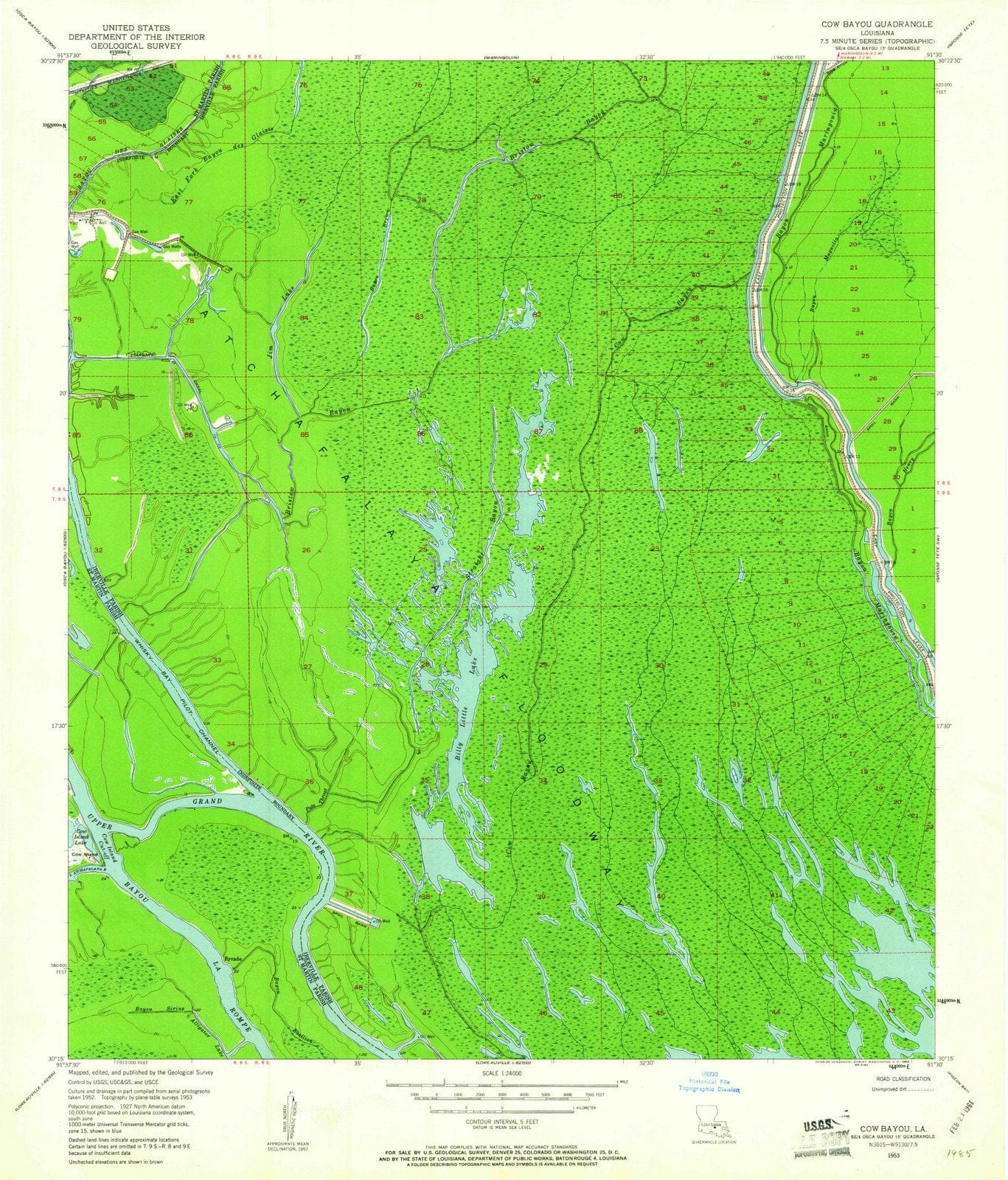 1953 Cow Bayou, LA - Louisiana - USGS Topographic Map