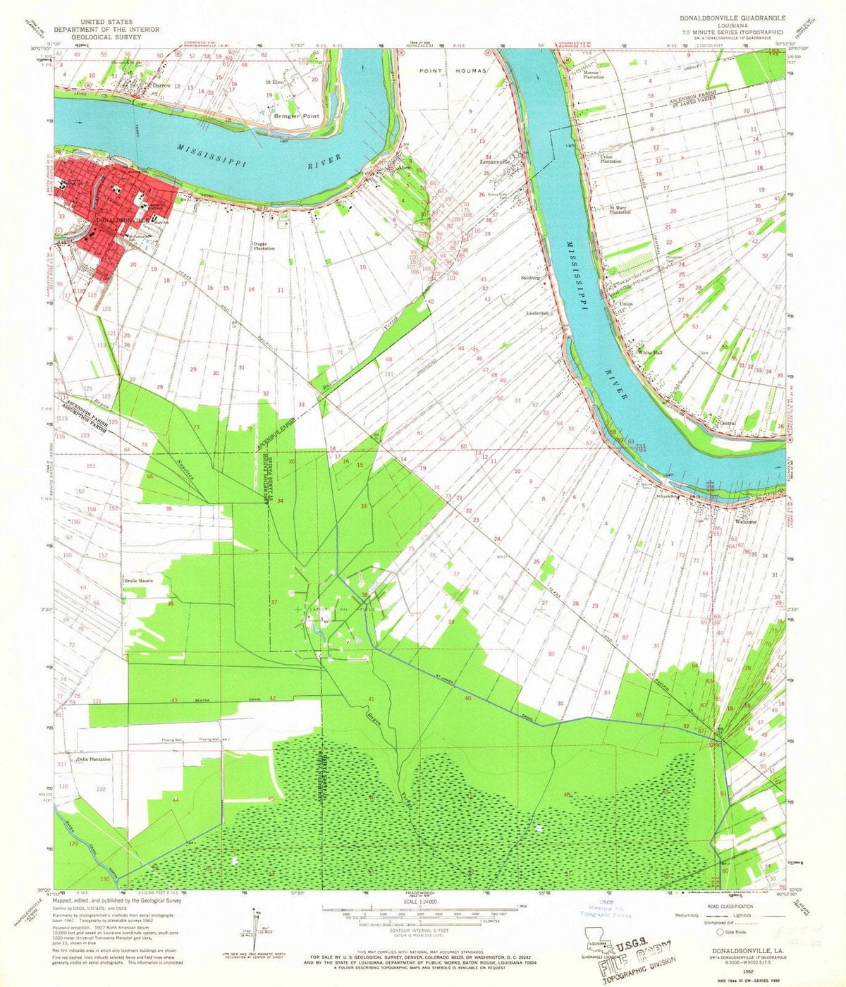 1962 Donaldsonville, LA - Louisiana - USGS Topographic Map