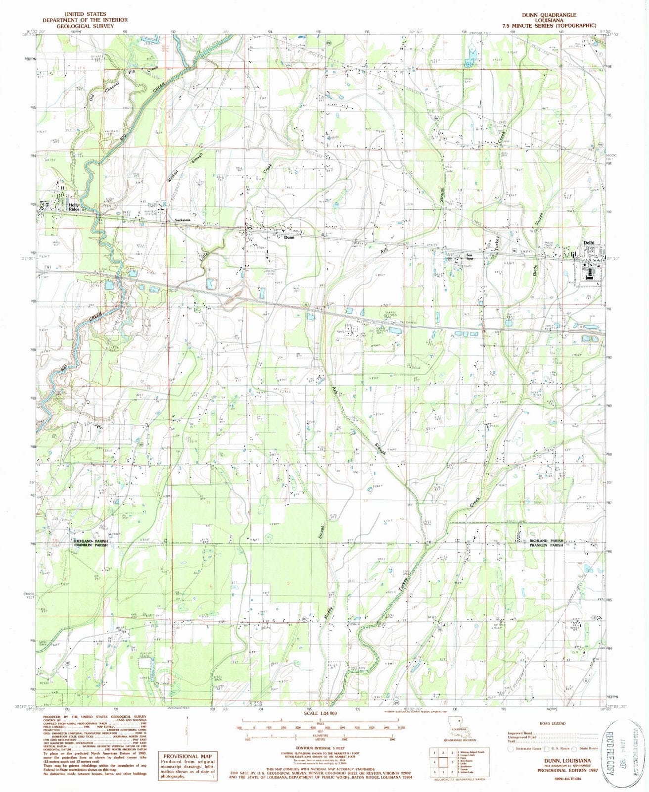 1987 Dunn, LA - Louisiana - USGS Topographic Map