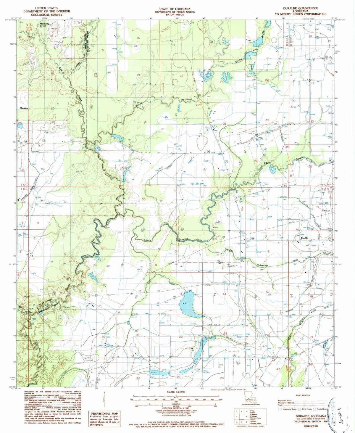 1986 Duralde, LA - Louisiana - USGS Topographic Map