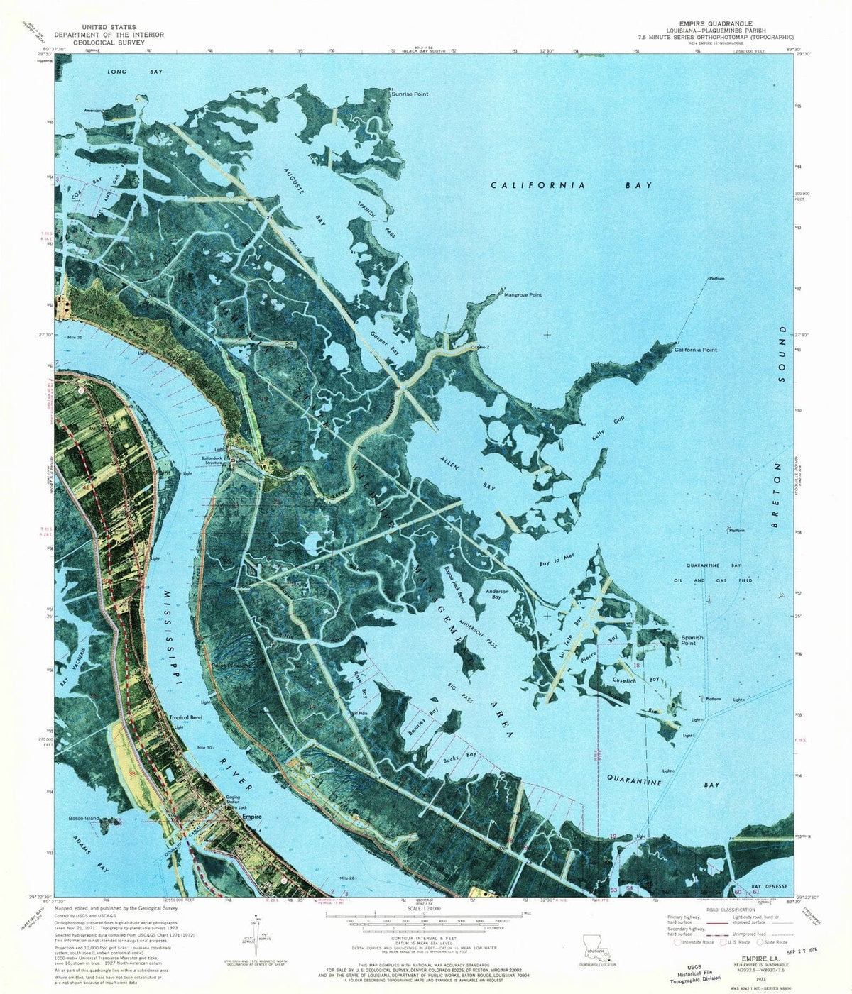 1973 Empire, LA - Louisiana - USGS Topographic Map