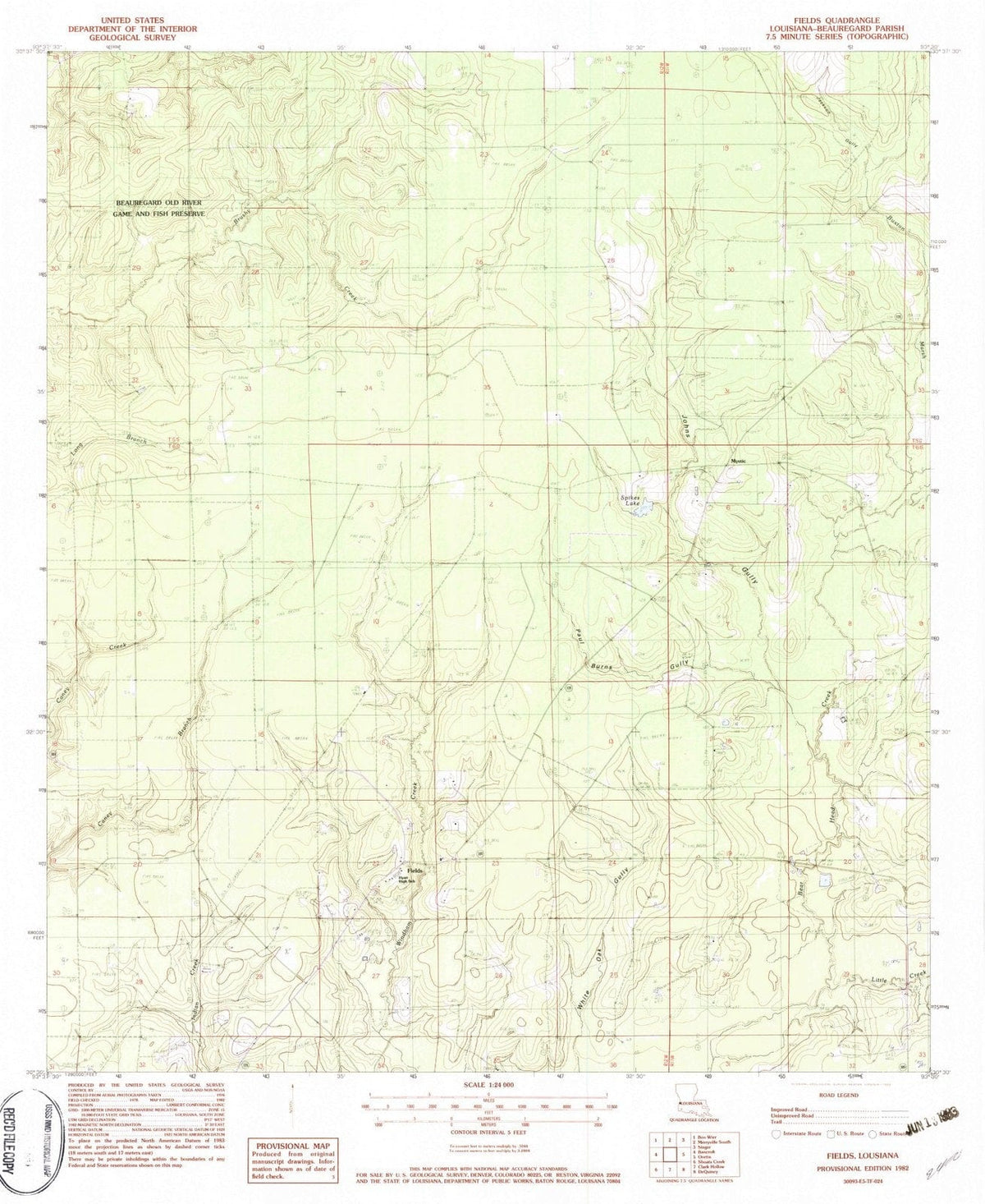 1982 Fields, LA - Louisiana - USGS Topographic Map