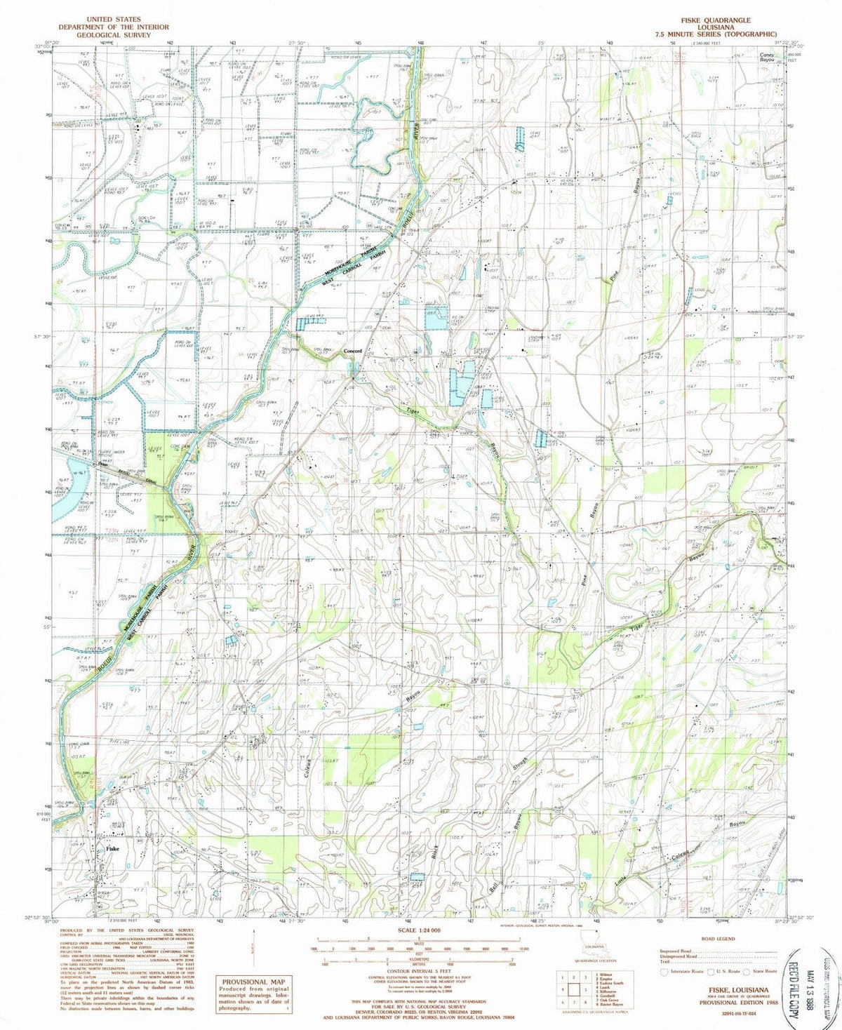 1988 Fiske, LA - Louisiana - USGS Topographic Map